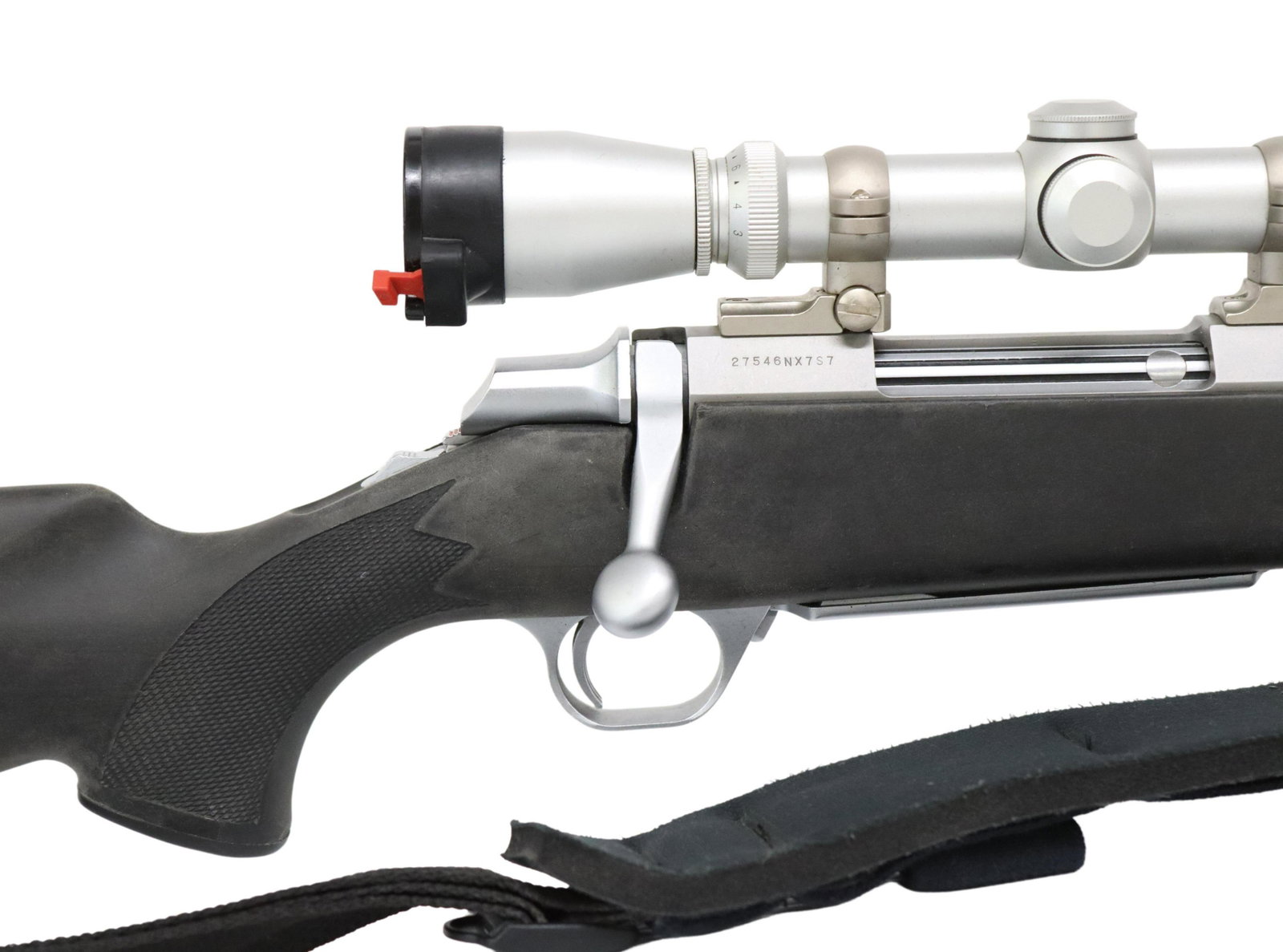 BROWNING STAINLESS STEEL .338 WIN MAG ONLY RIFLE: Browning Stainless Steel A-Bolt rifle, bolt action, .338 Win Mag caliber only, 28" barrel with muzzle break, mounted bipod, mounted Leupold 3X9 scope, checkered black composite stock, cloth sling, rec