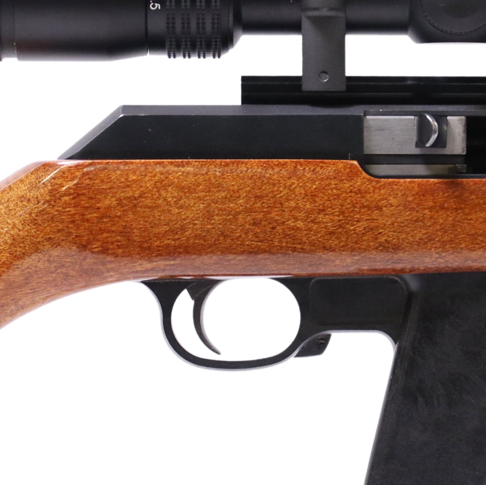 MARLIN MODEL 9 RIFLE, 9MM CALIBER, 10x50 SCOPE: Marlin Model 9 rifle, auto load, 9MM caliber, 16.5" barrel, ramp front sight, adjustable rear sight, mounted Fujinon 3.5-10x50 scope,detachable 12 round magazine, hardwood stock, two sling posts, wood