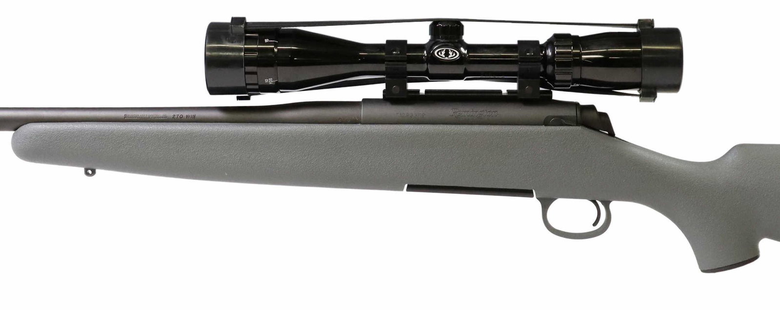 REMINGTON MODEL 710 RIFLE, 270 CAL. BUSHNELL SCOPE: Remington Model 710 rifle, bolt action, .270 Win. caliber, 22" barrel, mounted Bushnell 4 x 12 scope, gray color composite stock with cheek piece, two sling posts, recoil pad, optics good, bore bright
