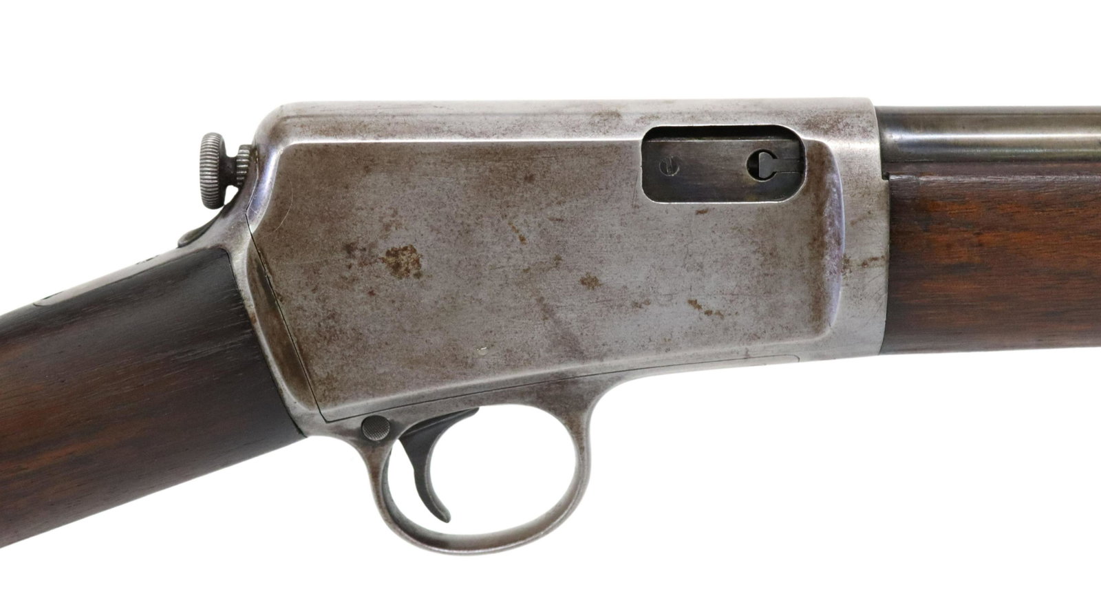 WINCHESTER MODEL 1903 RIFLE, .22A CALIBER: Winchester Model 03 rifle, mfg. 1913, auto load, .22 Automatic cartridges, 20" round barrel, blade front sight, adjustable rear sight, 10 round tubular magazine opening at butt, take down screw at bac