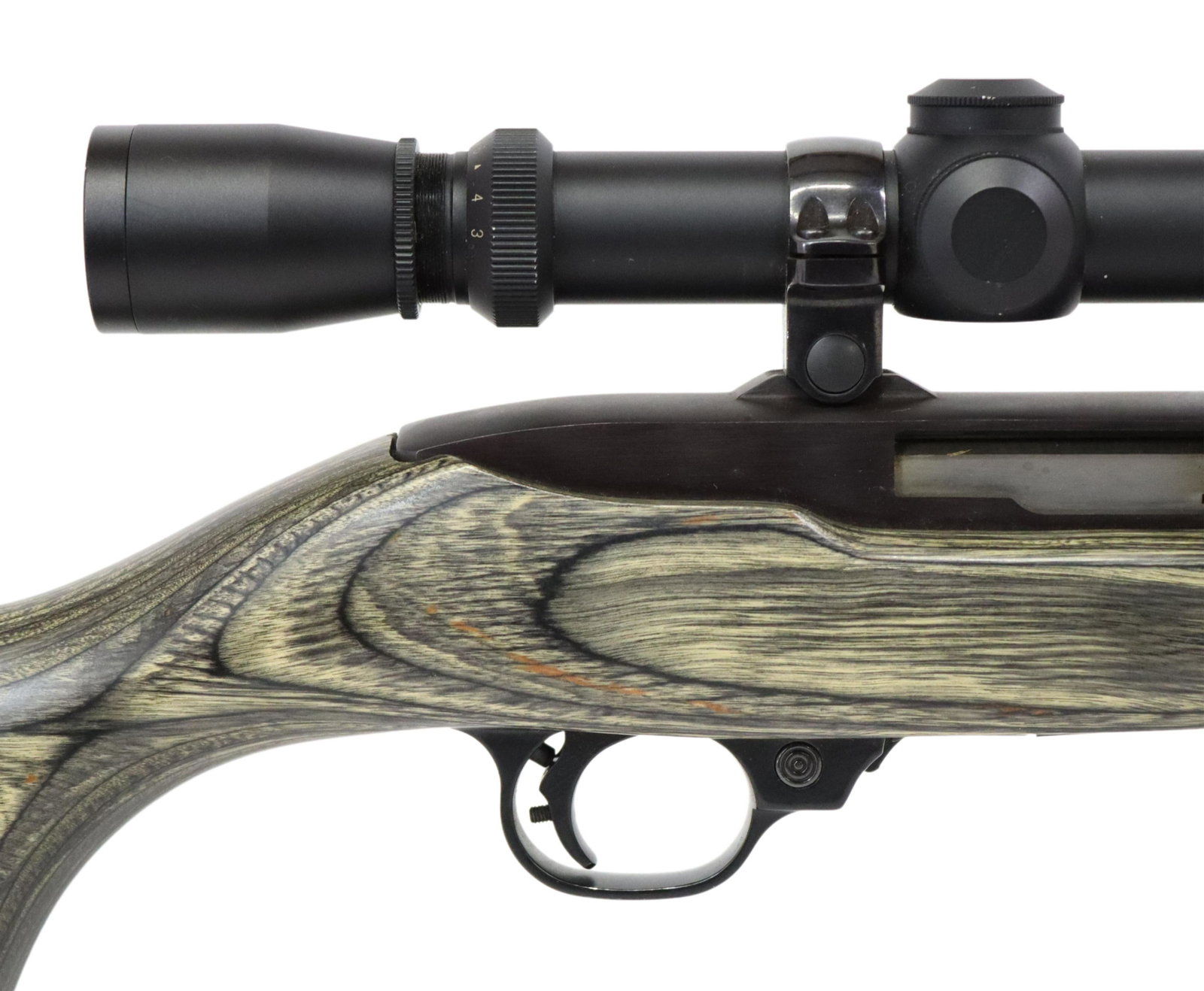 RUGER 10/22 CARBINE REBARRELED 17HMR LEUPOLD SCOPE: Ruger Model 10/22 Carbine, marked at the receiver .22 Win Magnum caliber, but re-barreled and marked at the top "Clark, 17HMR, 20.5" barrel, mounted Leupold 3 x 9 scope, detachable rotary magazine, la