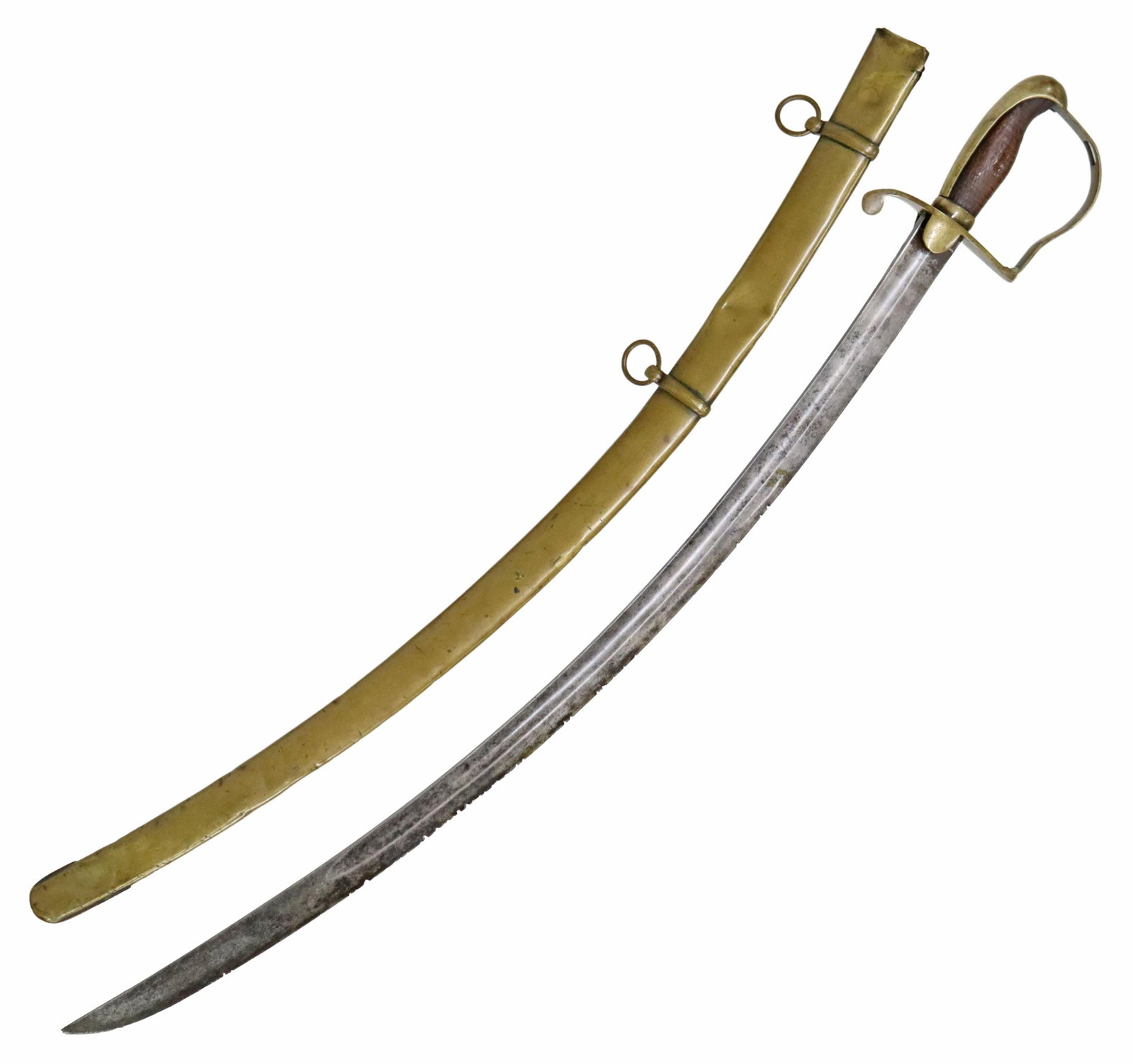 GERMAN M1811 LIGHT CAVALRY SABRE, KNECHT SOLINGEN: Prussian Model 1811 Bluchersabel Light Cavalry saber, likely used in the U.S. pre Civil War and Civil War periods, having a curved 30" single fuller blade, marked at the right ricasso under the langet