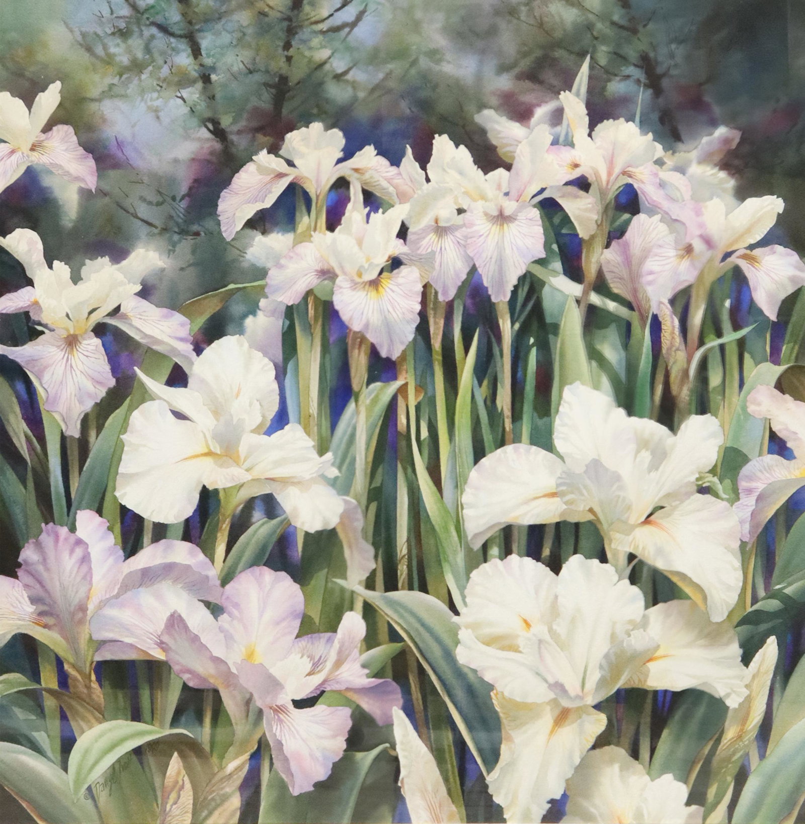 DARRYL TROTT (1942-2004) 'IRIS GARDEN,' 34" X 34": Framed watercolor painting on paper, "Iris Garden," signed lower Darryl Trott (Australian, 1942-2004), dated 1980, sight: approx 34"h, 34"w, overall: 52"h, 50"w *Provenance: An Austin estate; Austin G