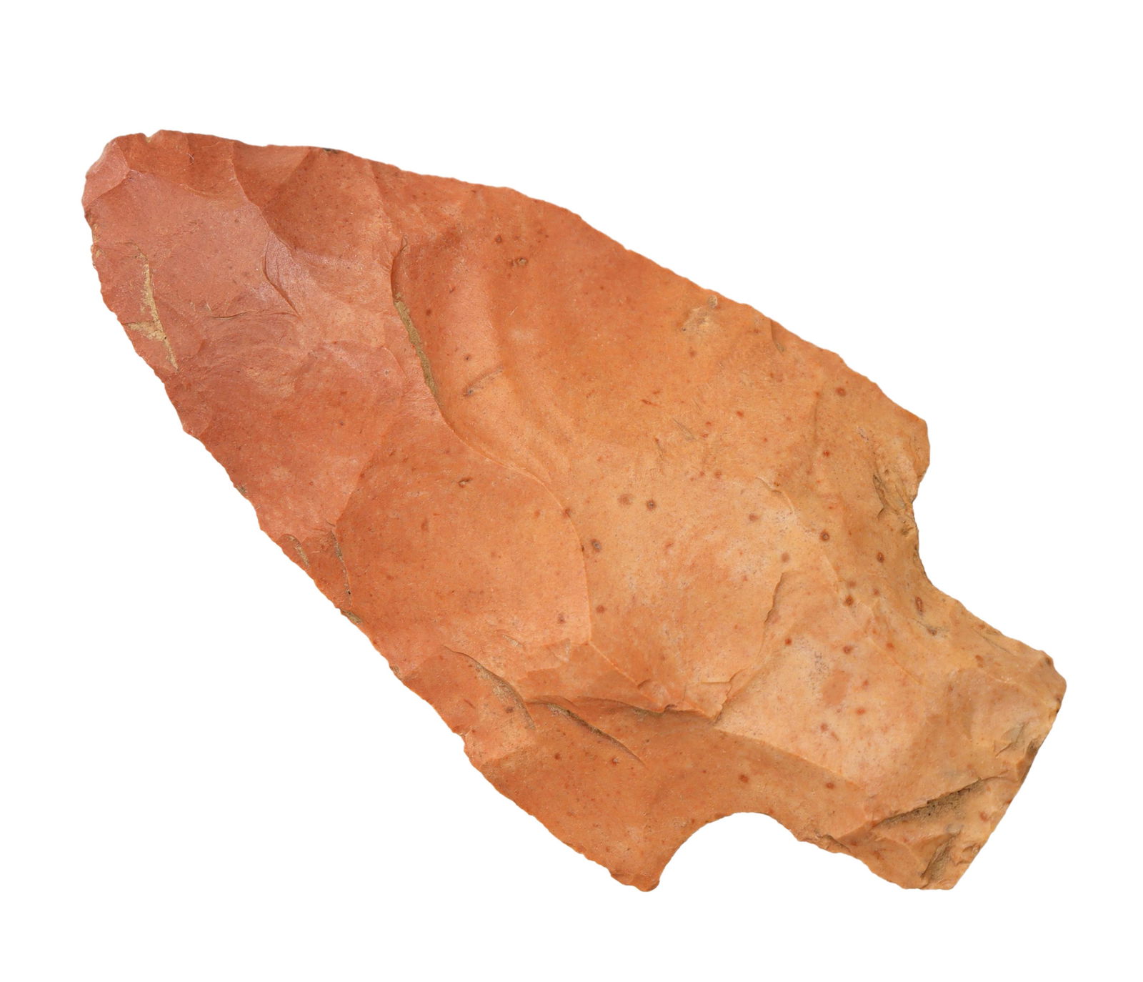 NATIVE AMERICAN ARCHAIC ARROWHEAD, 3000BP, COA: Native American Jasper arrowhead, c.3000 BP Archaic era, found in Little Bear Creek, Jefferson County, Alabama, approx. 2.9/16"l, 1.25"w, COA by Jackson Galleries, William F. Jackson and Alex Przygoda