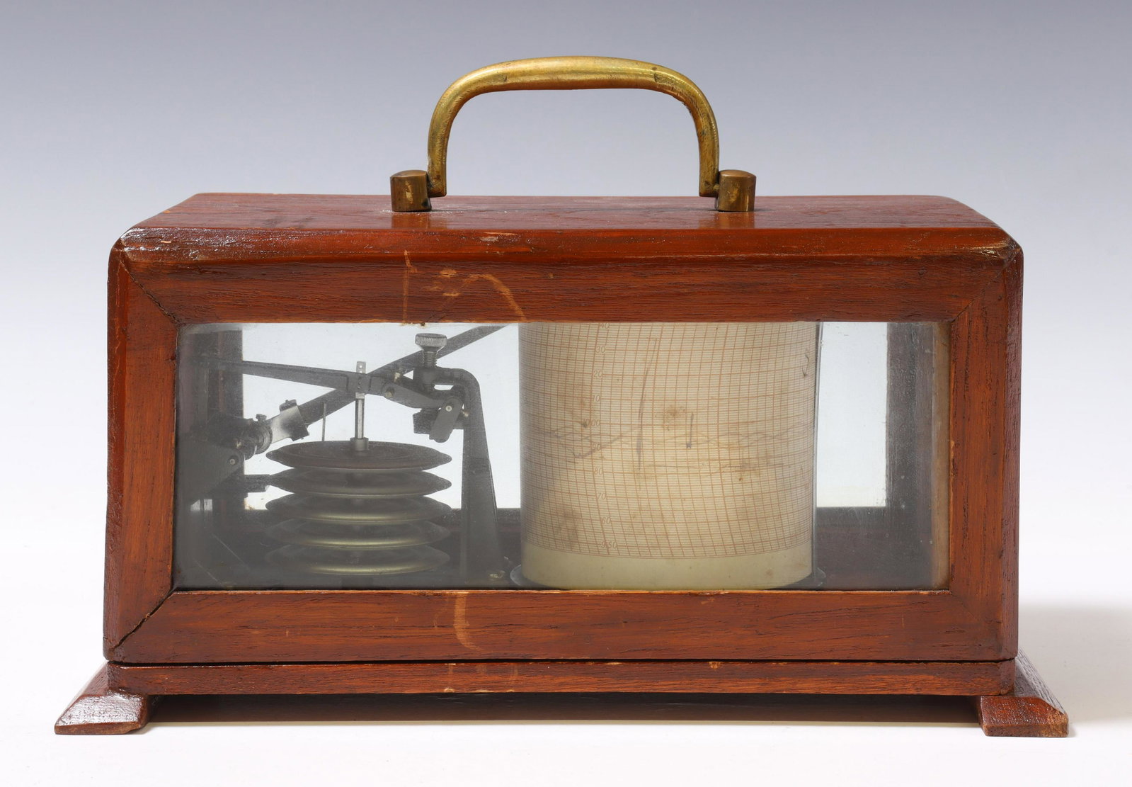 RUSSIAN SOVIET-ERA MARINE BAROGRAPH: Russian Soviet-era marine barograph, housed in wood case, approx 6.5"h, 11.5"w, 6.75"d, 5lbs Start Price: $80.00
