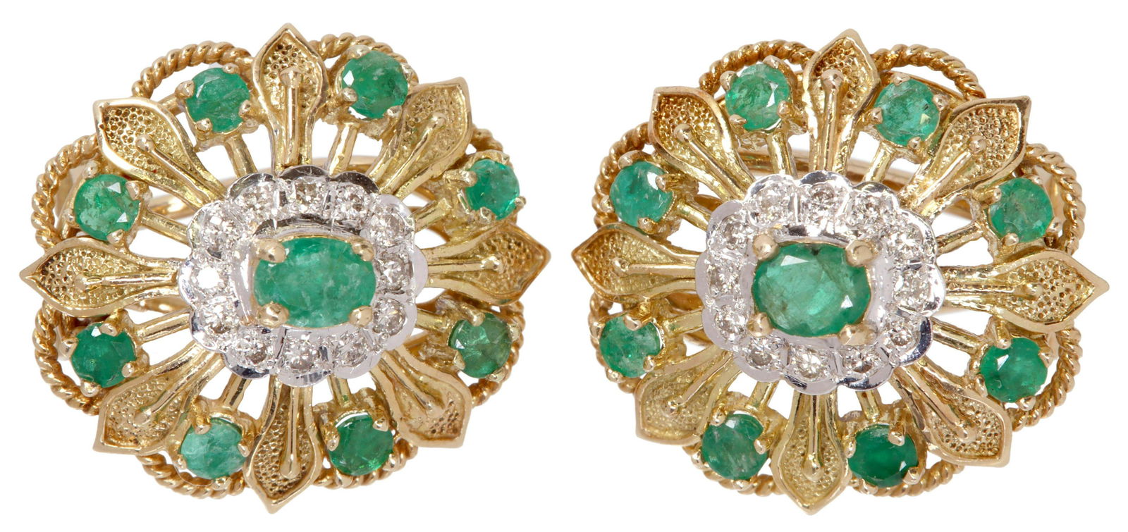 (2) ESTATE 14KT YG, EMERALD & DIAMOND EARRINGS (1 of 4)