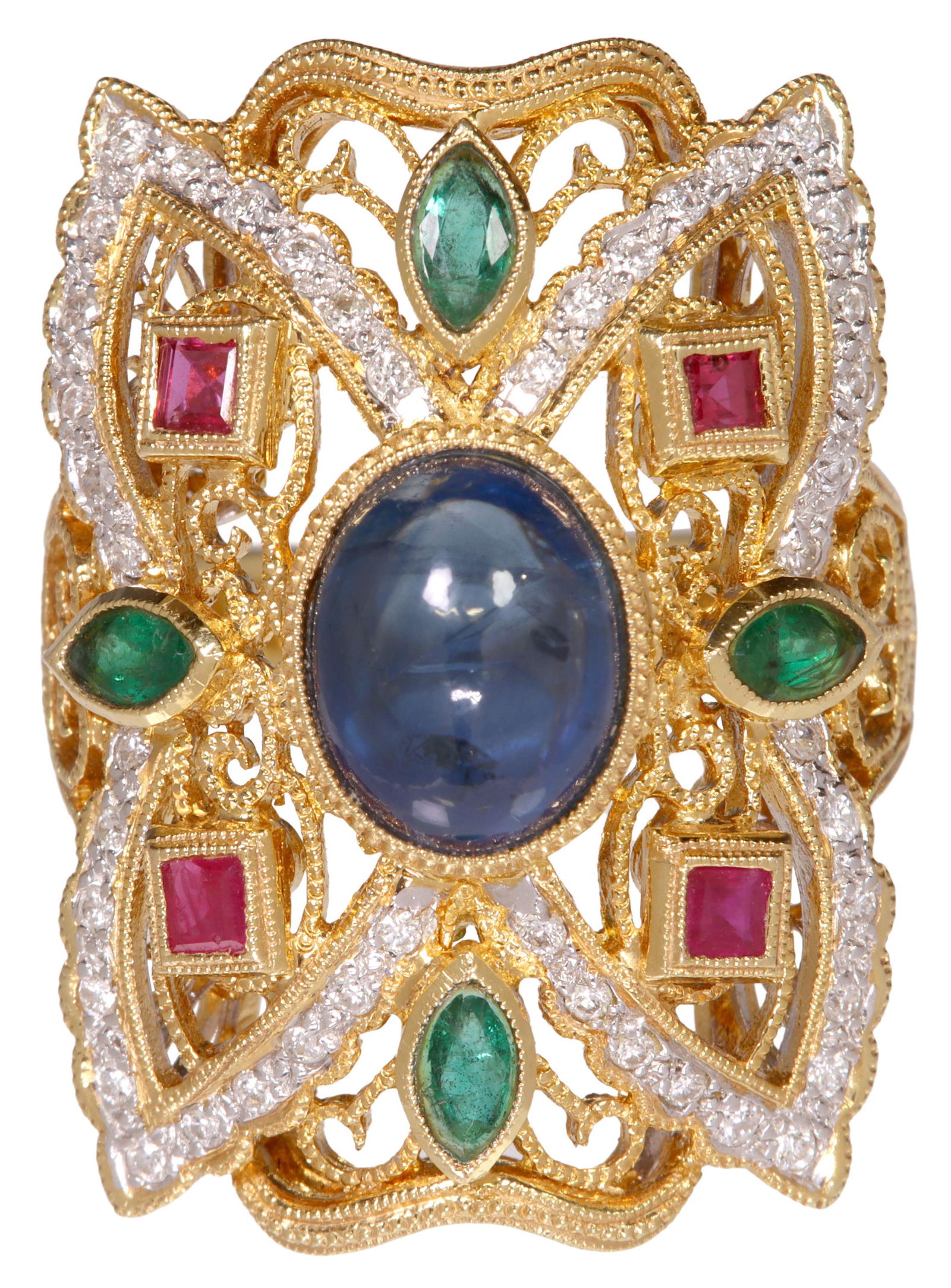 ESTATE 18KT GOLD GEMSTONE & 0.75CTTW DIAMOND RING (1 of 5)