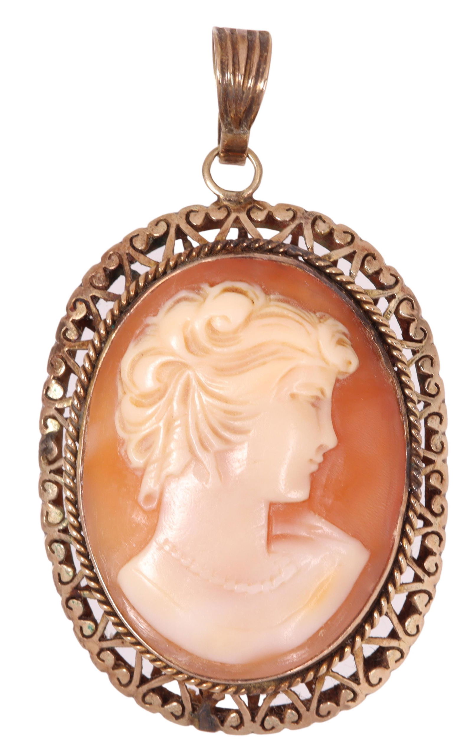 ESTATE 14KT GOLD & CARVED CAMEO SHELL PENDANT (1 of 2)