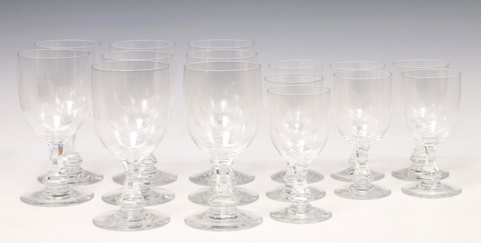 (15) BACCARAT 'GASCOGNE' CRYSTAL STEMWARE: (lot of 15) Baccarat crystal stemware, in the "Gascogne" pattern, comprising: (8) tall water goblets, approx 6.5"h, 3 1/8"diam, (7) claret wine stems, approx 5 3/8"h, 2 5/8"diam; 6.75lbs total **Prove