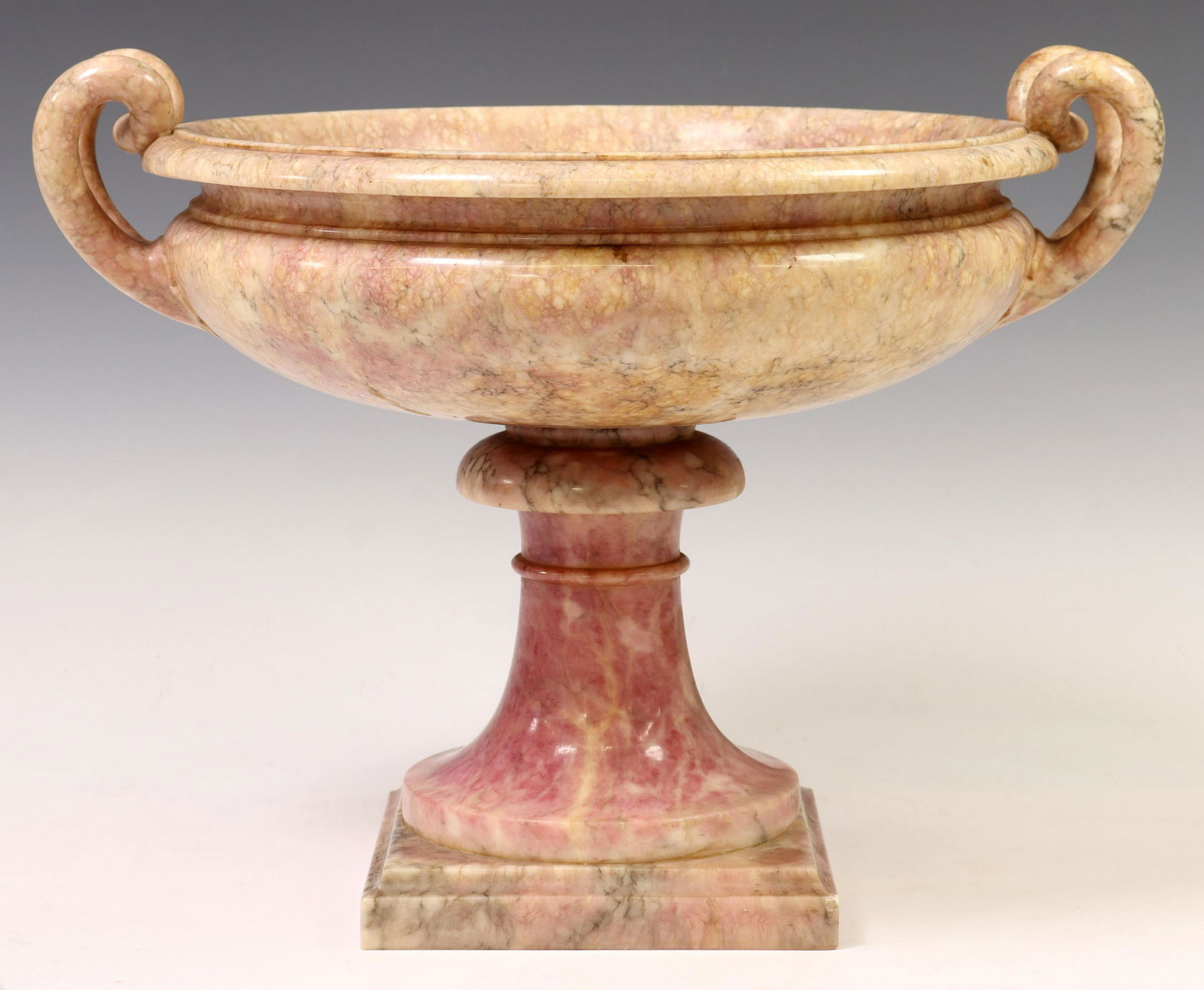 ITALIAN PINK ALABASTER DUAL-HANDLED URN, 12.75"H (1 of 6)