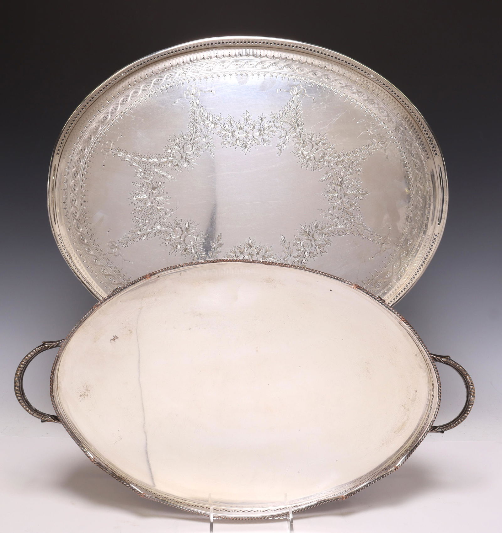 (2) JOHN ROUND & SON & UNMARKED SILVERPLATE TRAYS (1 of 7)