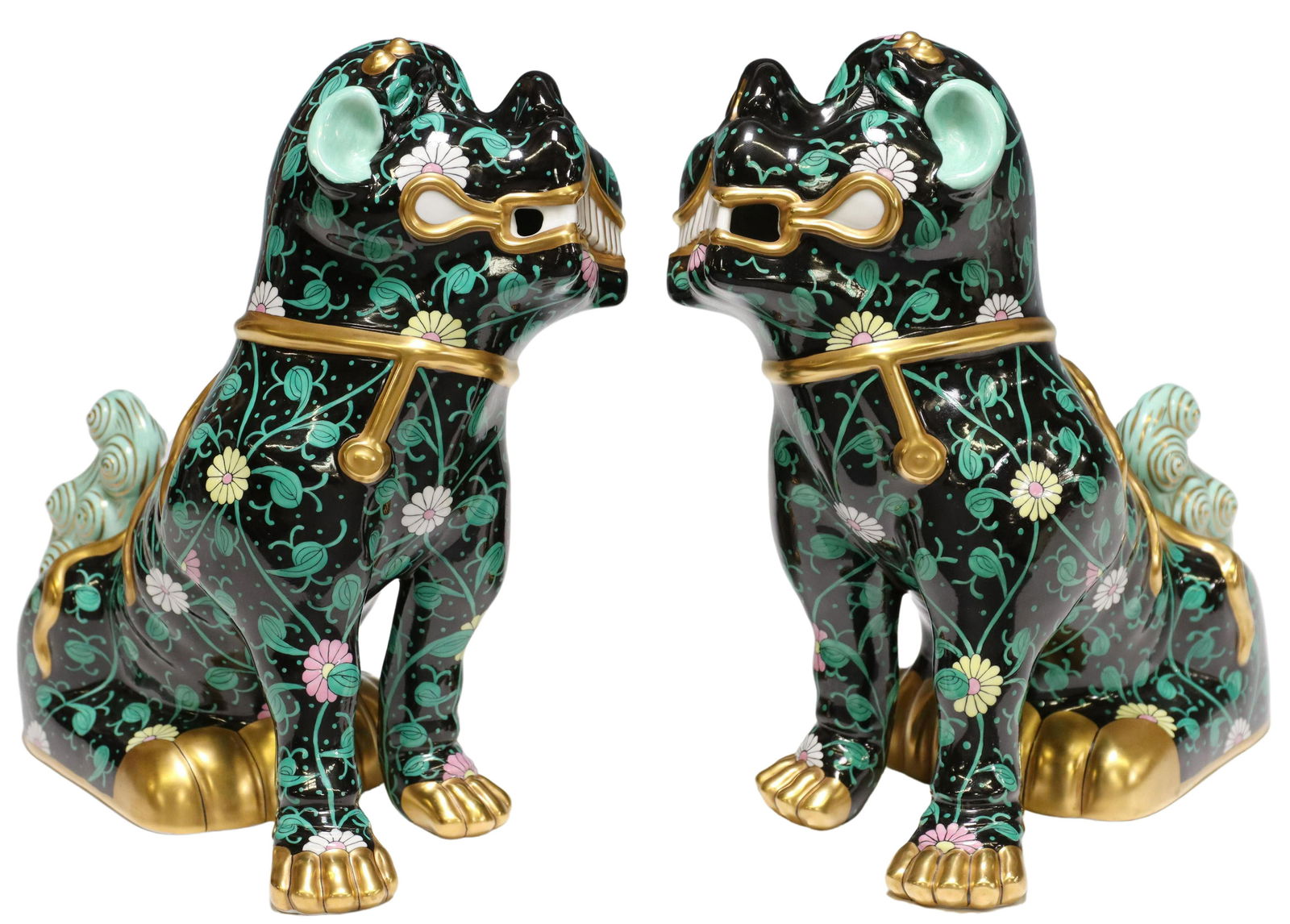 (2) HEREND 'BLACK DYNASTY' PORCELAIN FOO LIONS (1 of 7)
