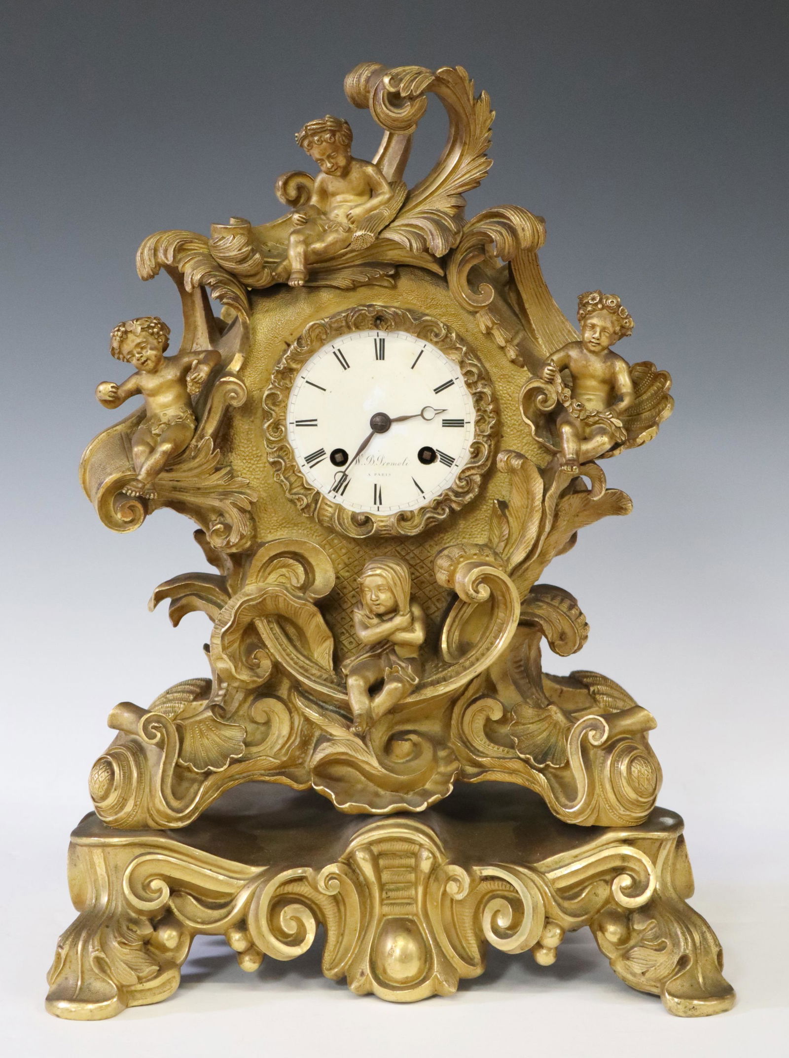 FRENCH LOUIS XV STYLE BRONZE DORE MANTEL CLOCK (1 of 7)