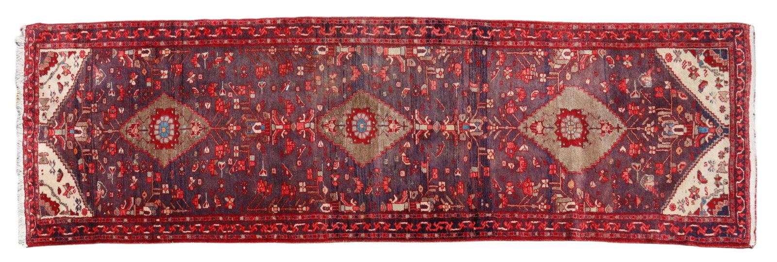 HAND-TIED PERSIAN NEHAVAND RUNNER, 10'0" X 3'3.5": Hand-tied Persian Nehavand runner, approx 10'0"l, 3'3.5"w **Please Note: All of the rugs offered in this auction would likely benefit from a professional cleaning. Estate rugs may show some wear and i