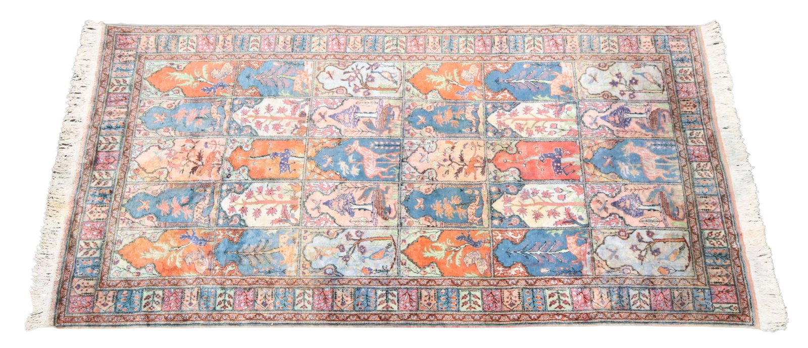 TURKISH KAIZERI PANEL DESIGN RUG, 9'9" X 6'3": Estate Turkish hand-tied rug, having Kaizeri panel design, approx 9'9"l, 6'3"w **Provenance: From a fine Texas estate** **Please Note: All of the rugs offered in this auction would likely benefit from