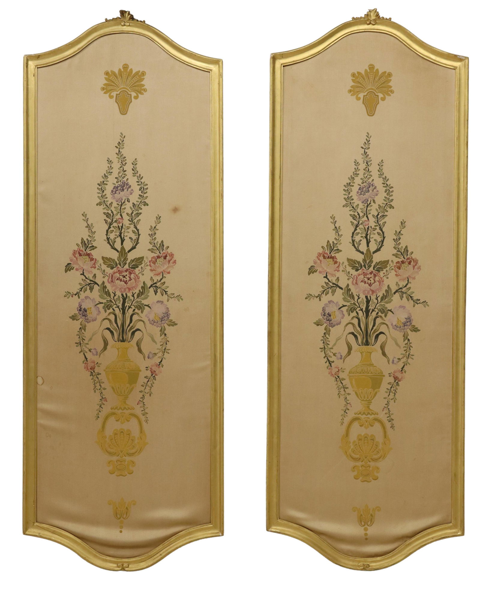 (2) LARGE FRAMED STENCIL-PAINTED SILK WALL PANELS (1 of 2)