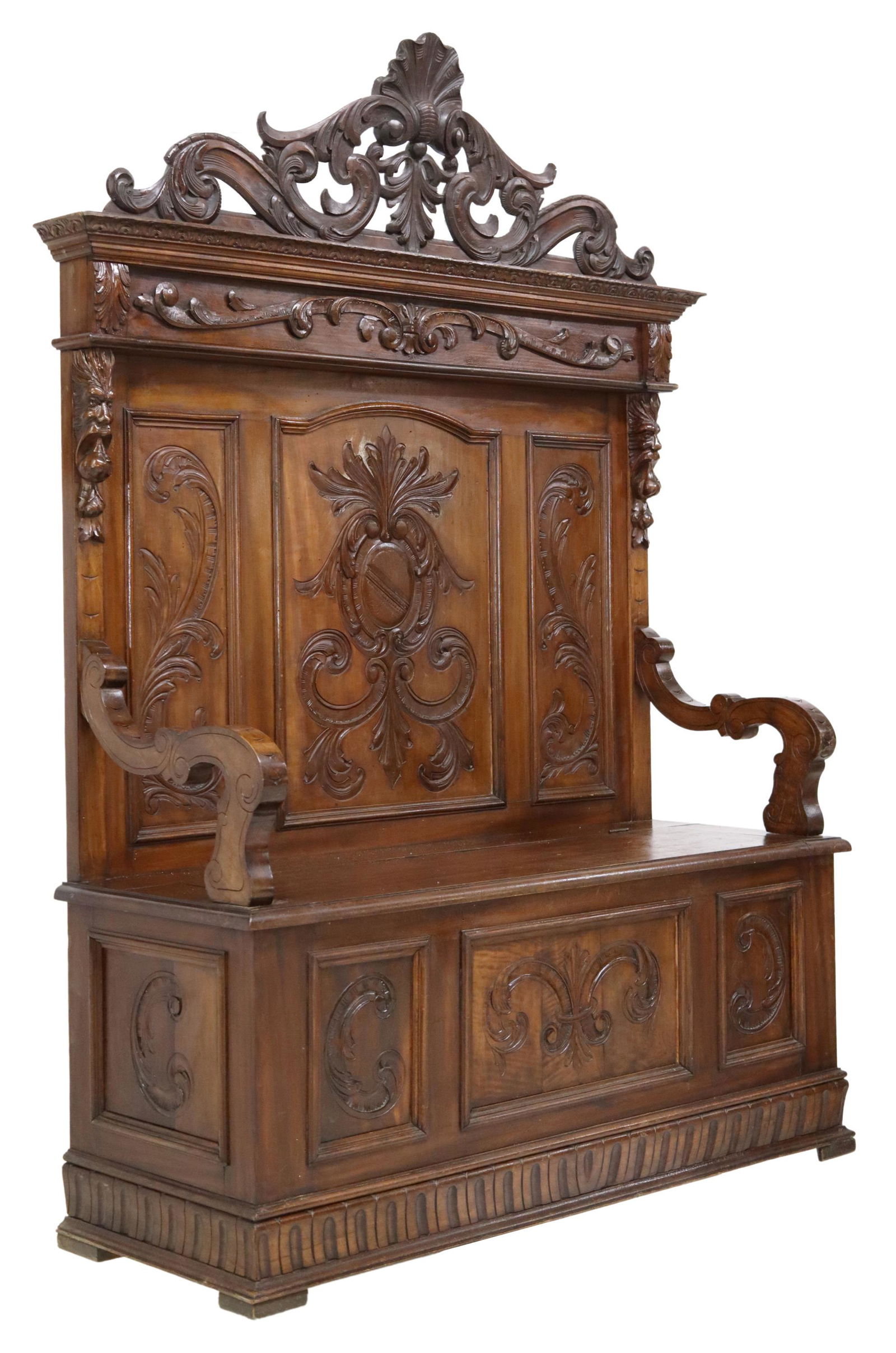 ITALIAN RENAISSANCE REVIVAL CARVED HALL BENCH (1 of 5)