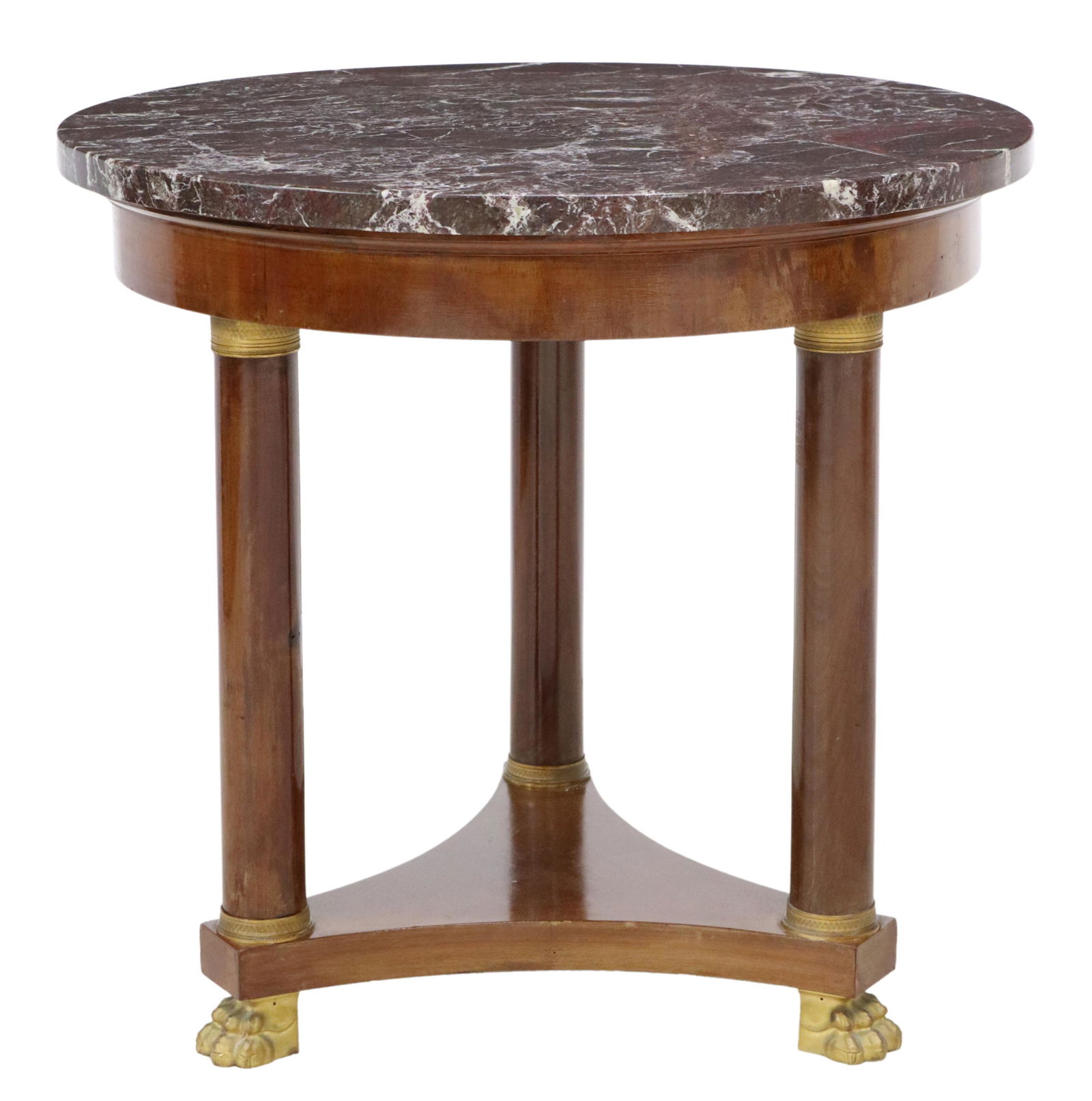 FRENCH EMPIRE STYLE MARBLE-TOP MAHOGANY GUERIDON (1 of 3)
