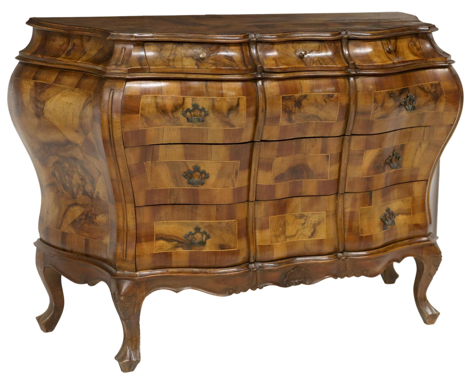 VENETIAN FIGURED PATCHWORK BOMBE COMMODE (1 of 5)