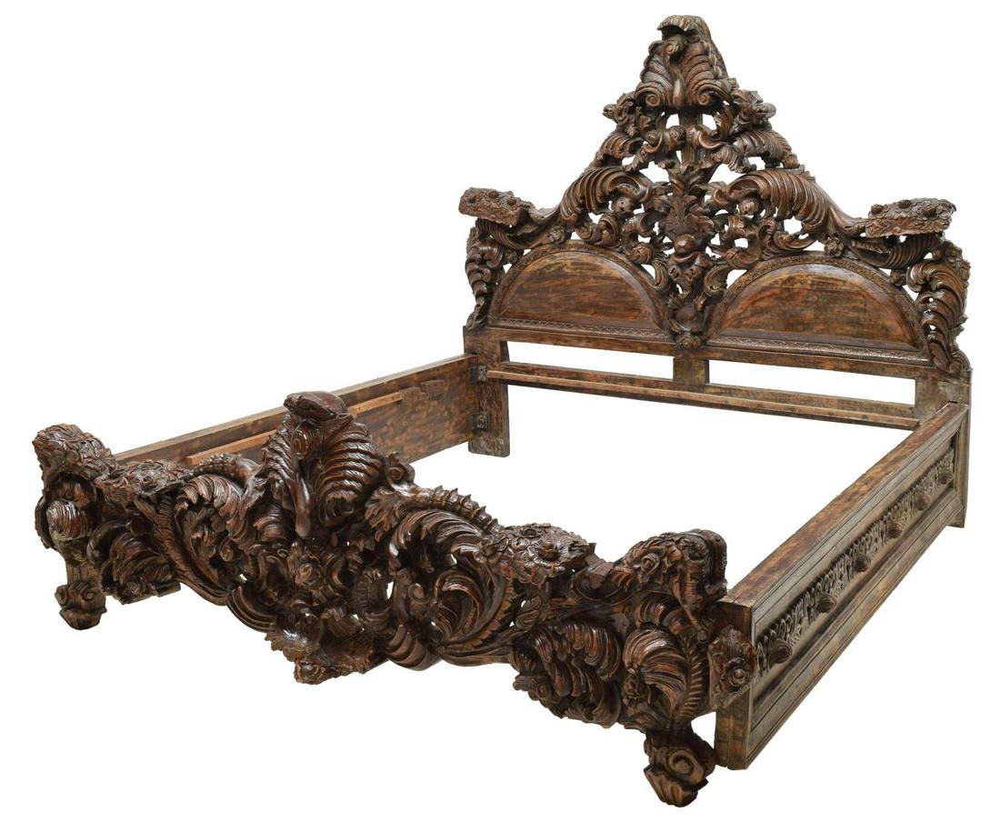 HEAVILY-CARVED BAROQUE STYLE BED (1 of 7)