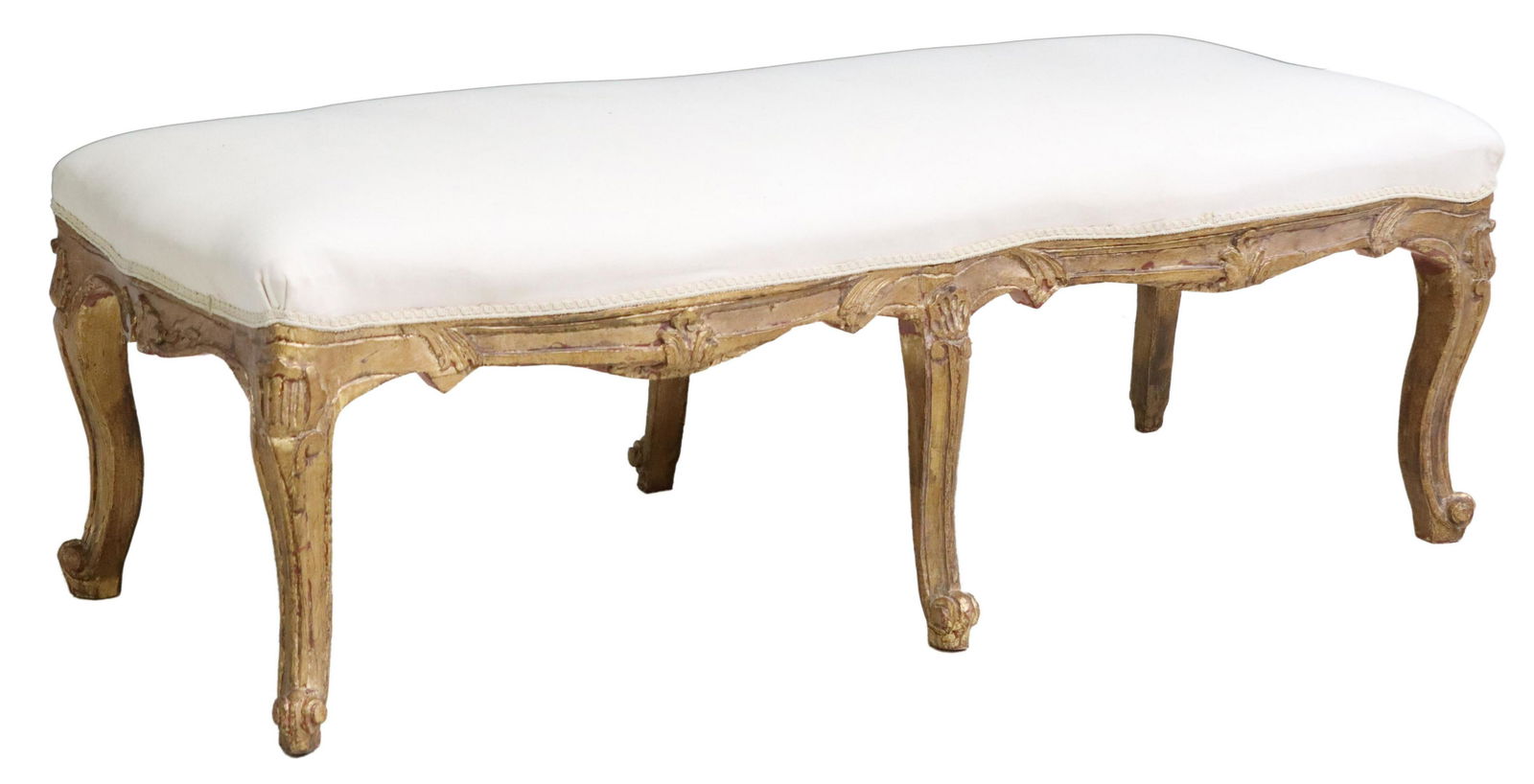 FRENCH LOUIS XV STYLE UPHOLSTERED GILTWOOD BENCH (1 of 4)