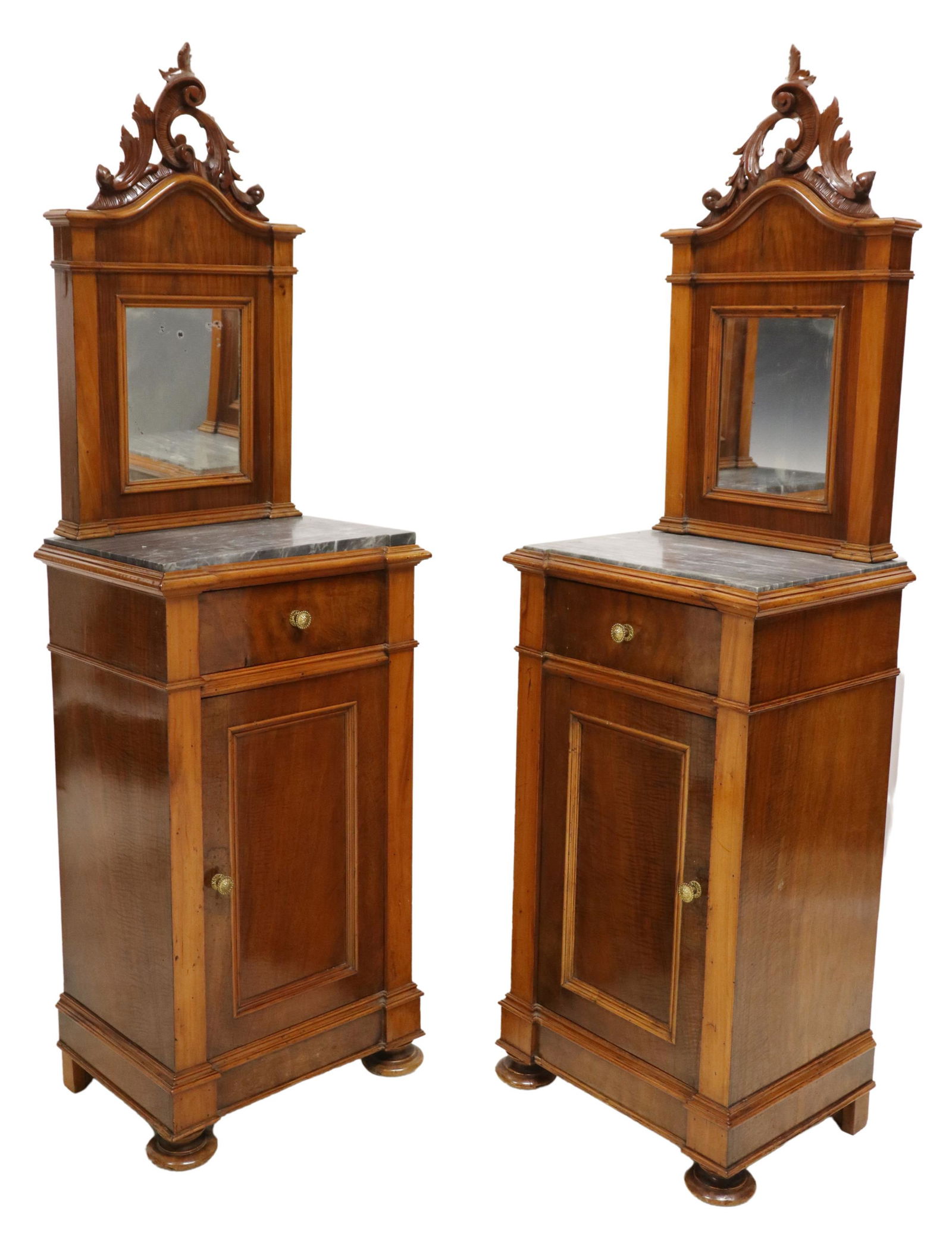 (2) ITALIAN WALNUT MIRRORED BEDSIDE CABINETS (1 of 6)