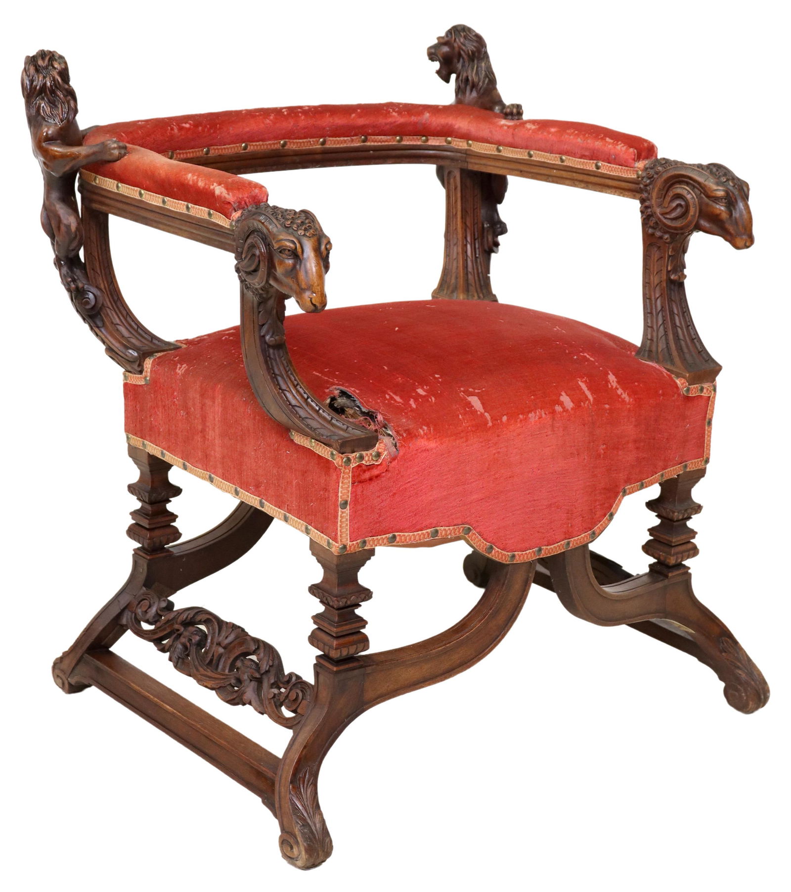 FRENCH RENAISSANCE REVIVAL CARVED WALNUT ARMCHAIR (1 of 5)