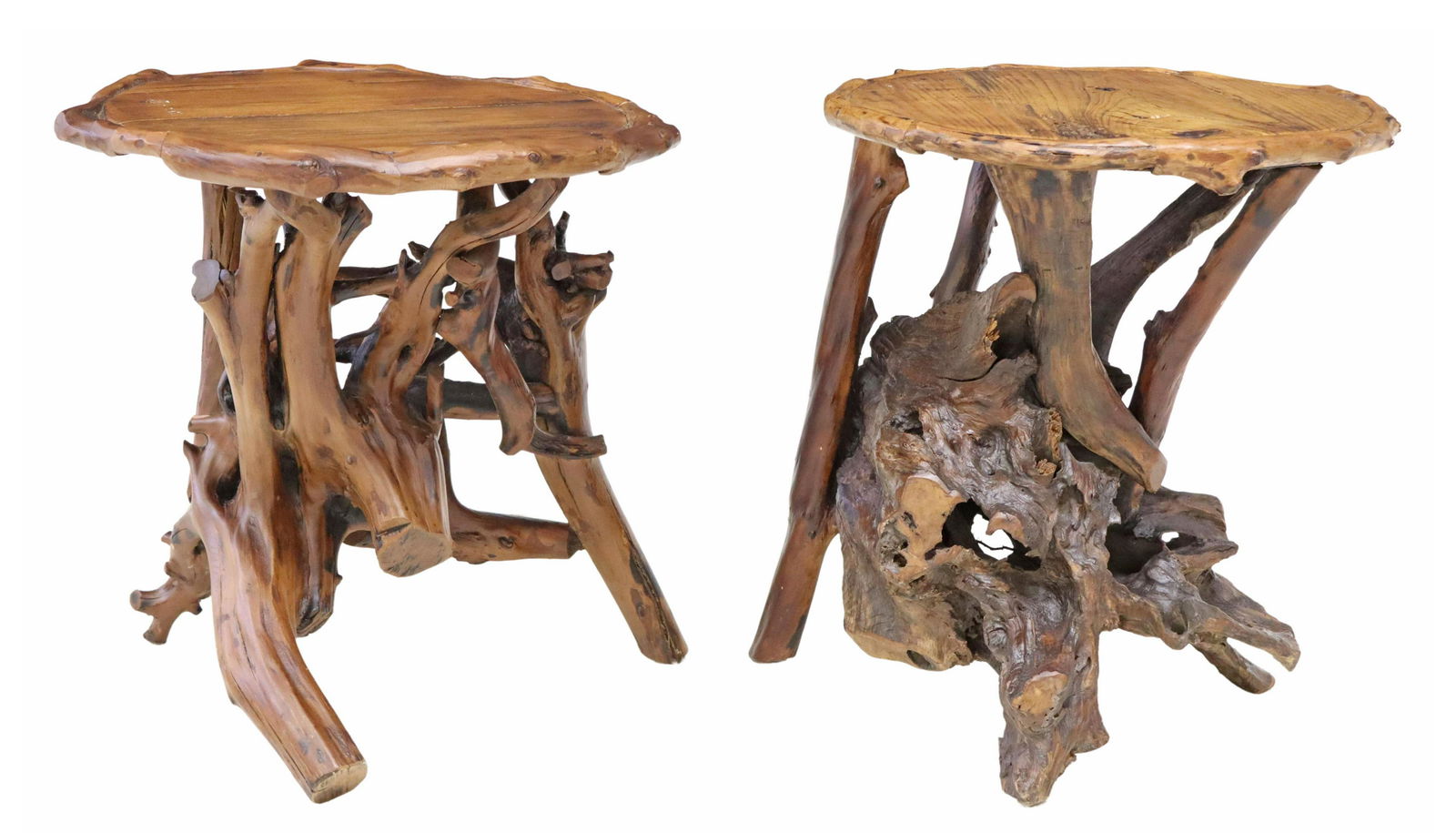 (2) RUSTIC WOOD & KNOTTED ROOT SIDE TABLES (1 of 3)