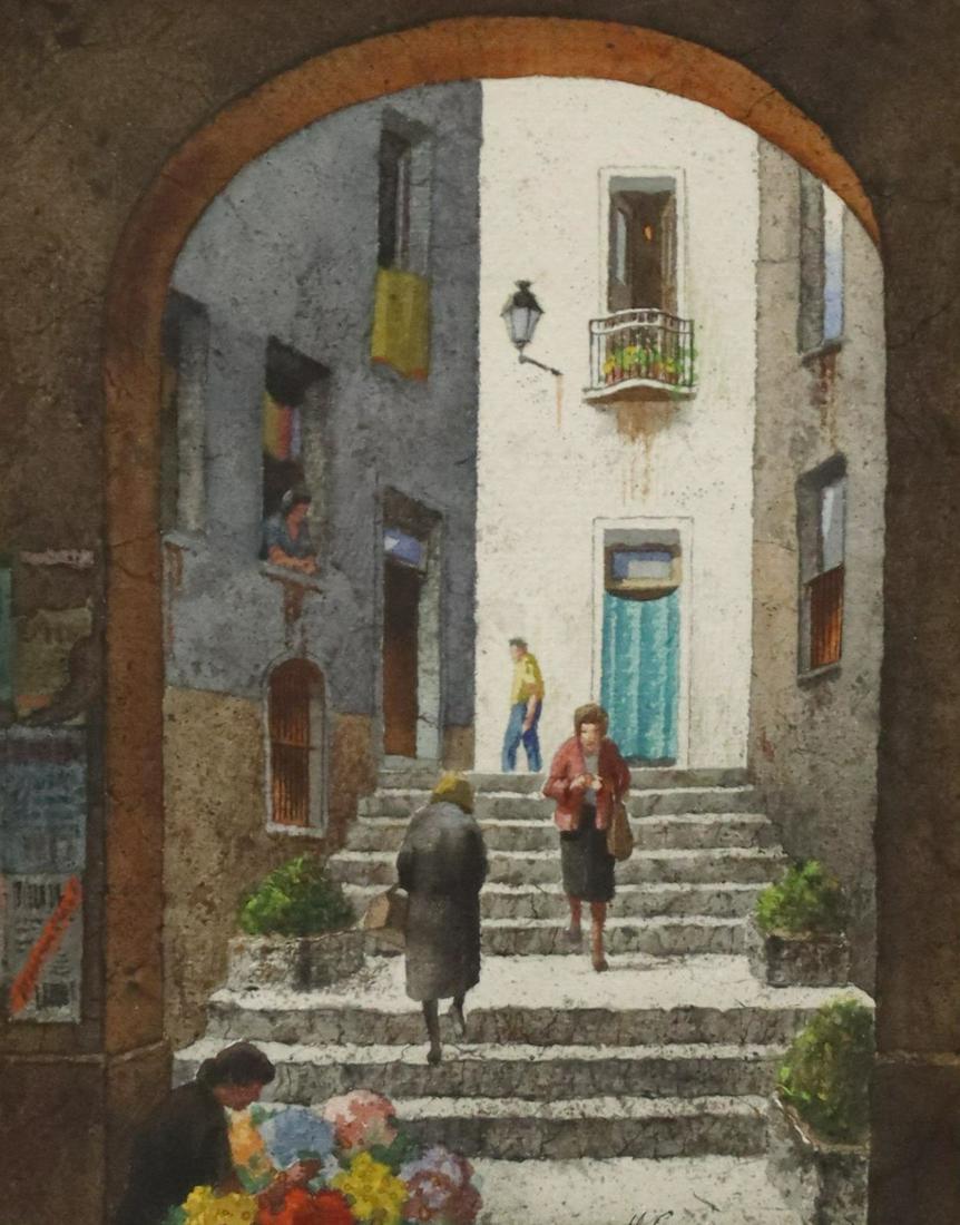 HENRY GASSER (1909-1981) 'ARCHWAY STEPS, ITALY': Framed watercolor painting on paper, "Archway Steps, Italy," signed lower right H. Gasser, Italy (Henry Gasser, American, 1909-1981), custom framing label from G. Harvey Gallery at Shoal Creek, sight: