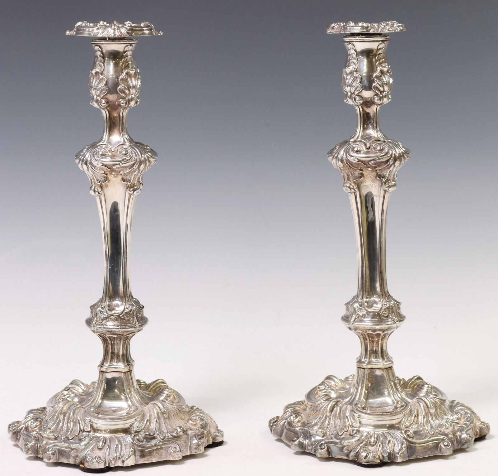 (2) ROCOCO STYLE WEIGHTED SILVER CANDLESTICKS (1 of 3)