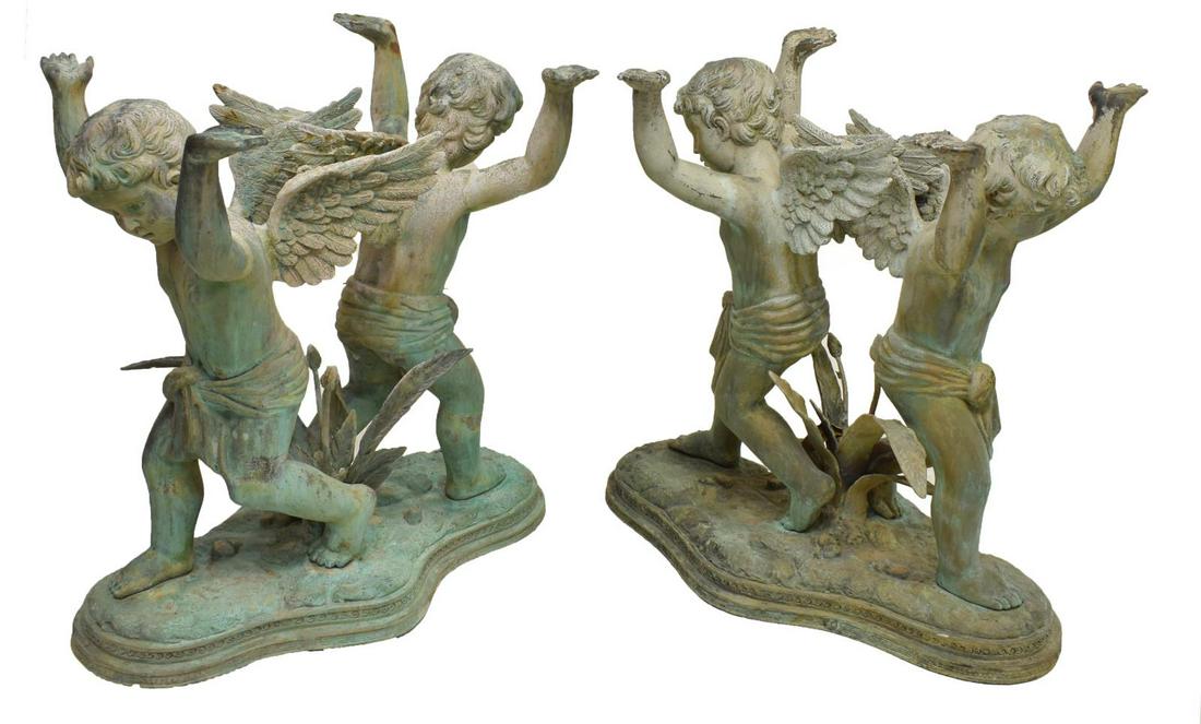 (2) VERDIGRIS BRONZE WINGED CHERUB TABLE BASES (1 of 4)