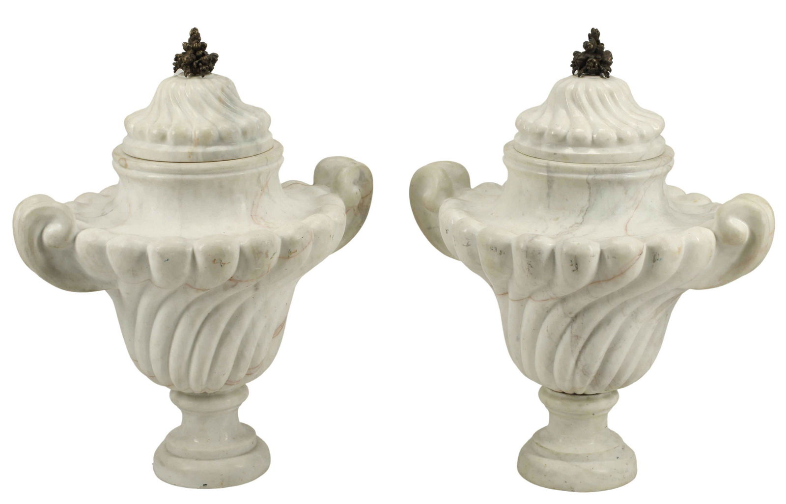 (2) ITALIANATE MARBLE URNS WITH COVERS (1 of 5)