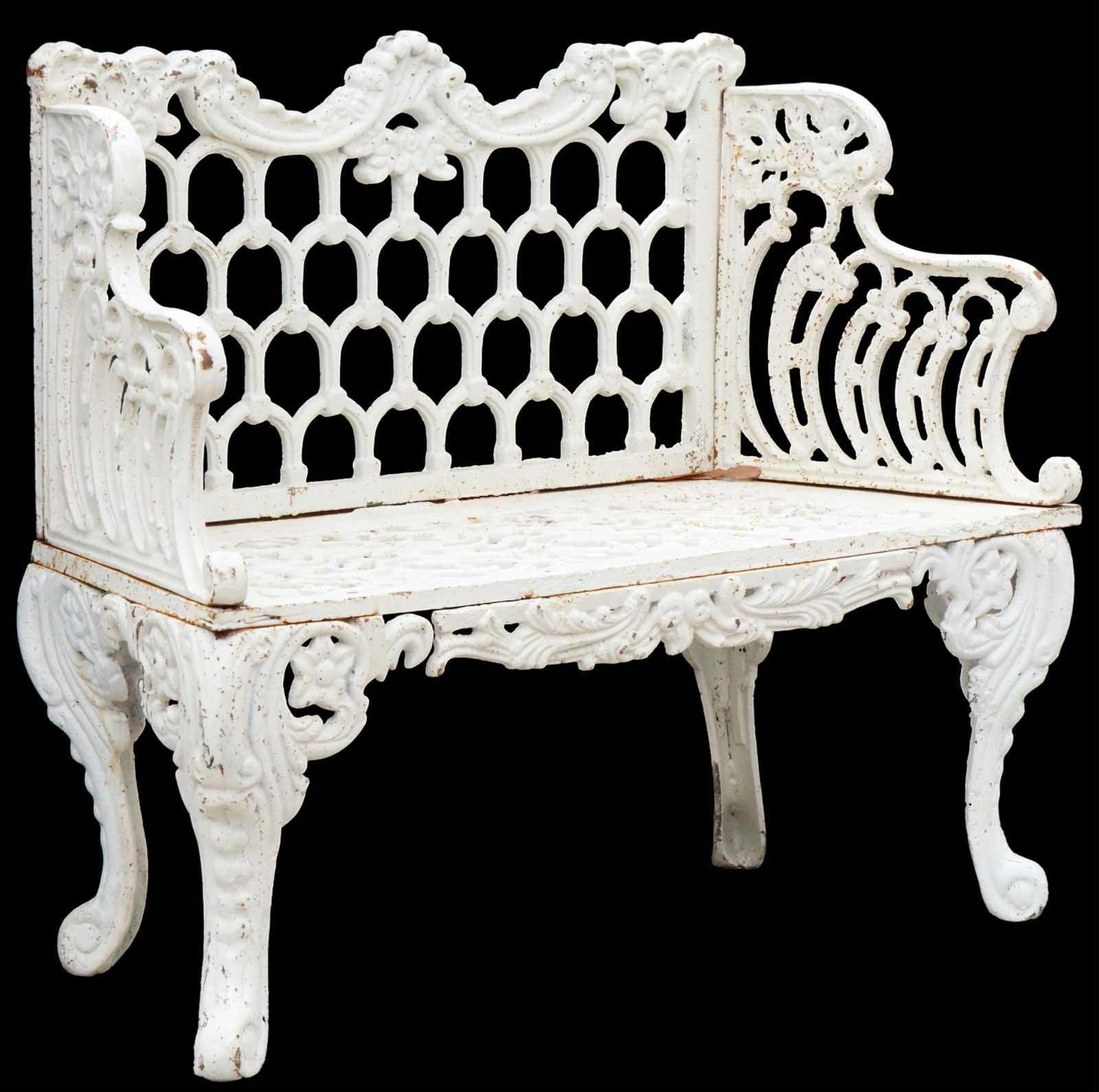 WHITE CAST IRON FOLIATE ROCAILLE GARDEN BENCH (1 of 3)