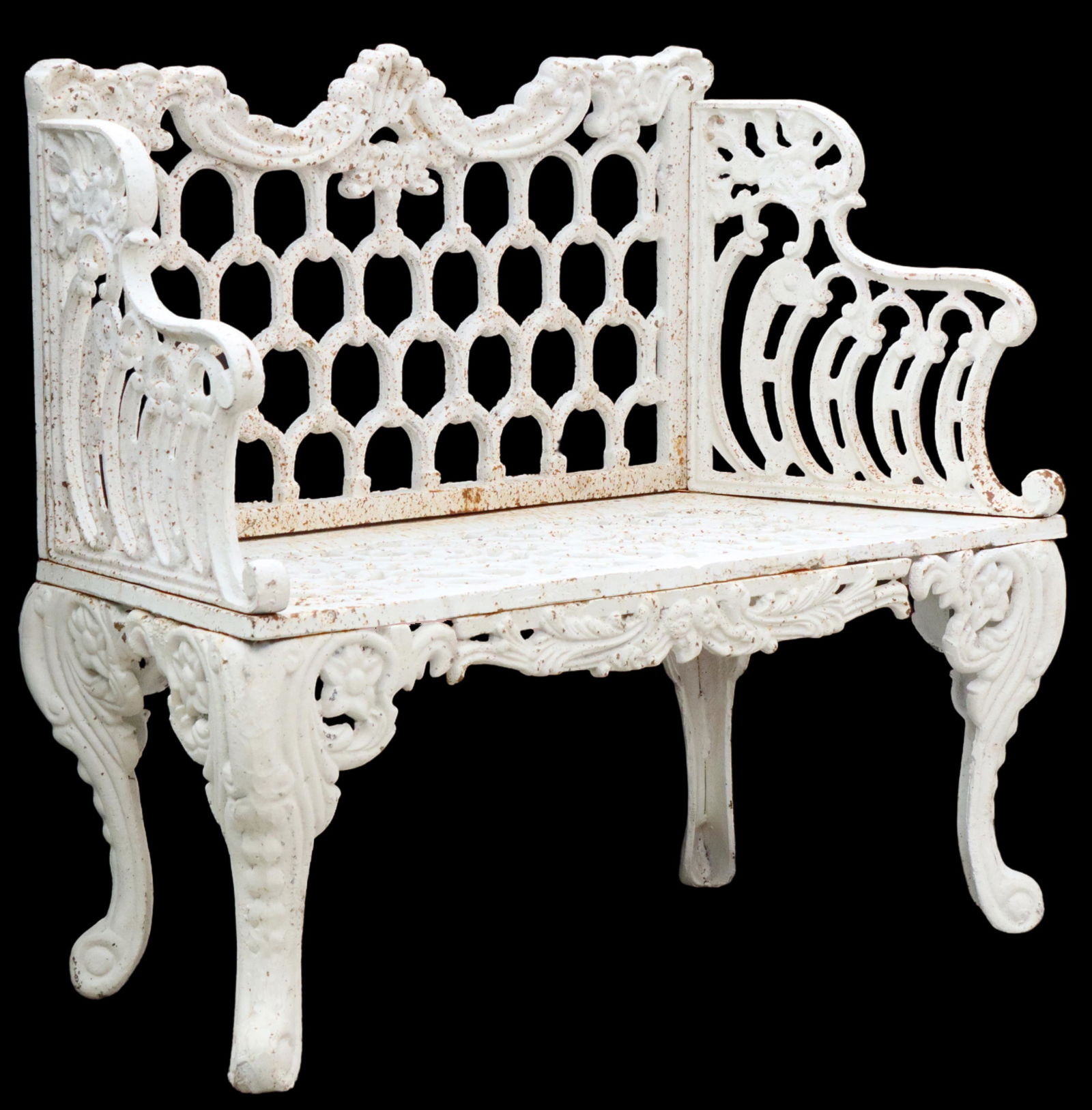 WHITE CAST IRON FOLIATE ROCAILLE GARDEN BENCH (1 of 3)