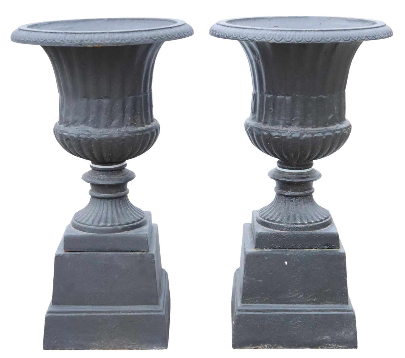 (2) BLACK CAST IRON CAMPANA FORM URN PLANTERS (1 of 3)