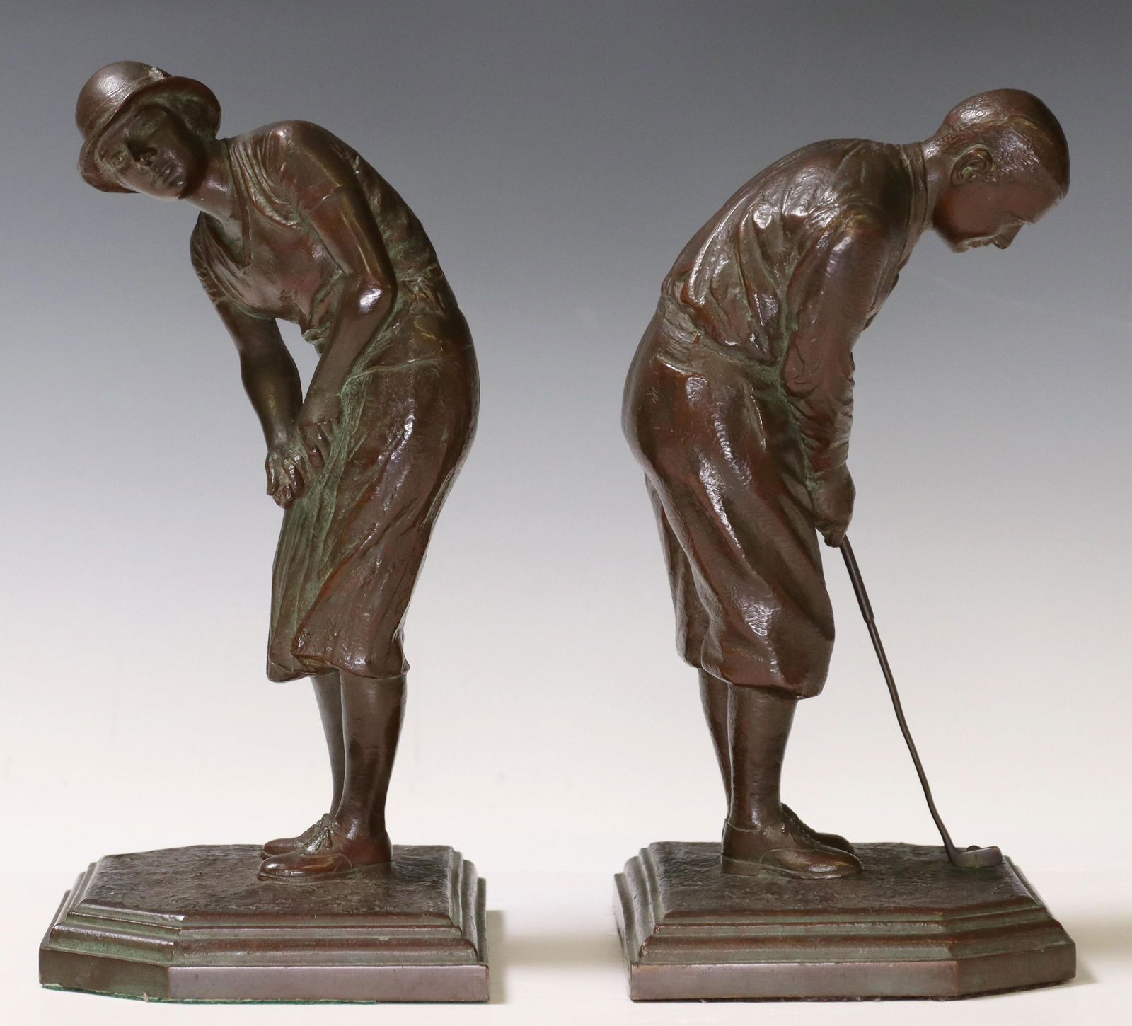 2) EDWIN E. CODMAN (D.1955) BRONZE GOLFER BOOKENDS (1 of 8)