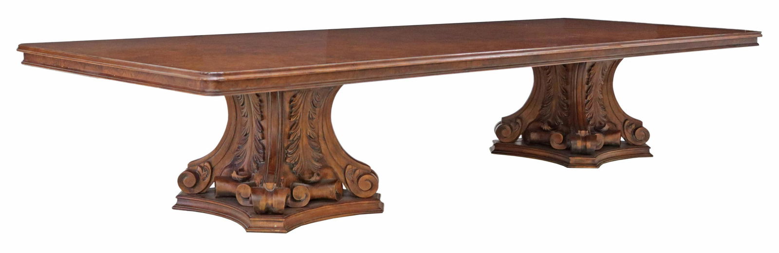 MONUMENTAL BURLWOOD DOUBLE PEDESTAL TABLE, 164"L (1 of 4)
