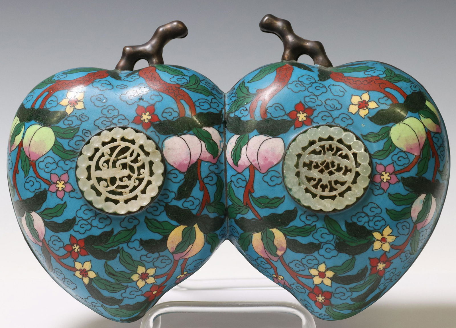 CHINESE CLOISONNE ENAMEL DOUBLE PEACH-FORM BOX (1 of 3)