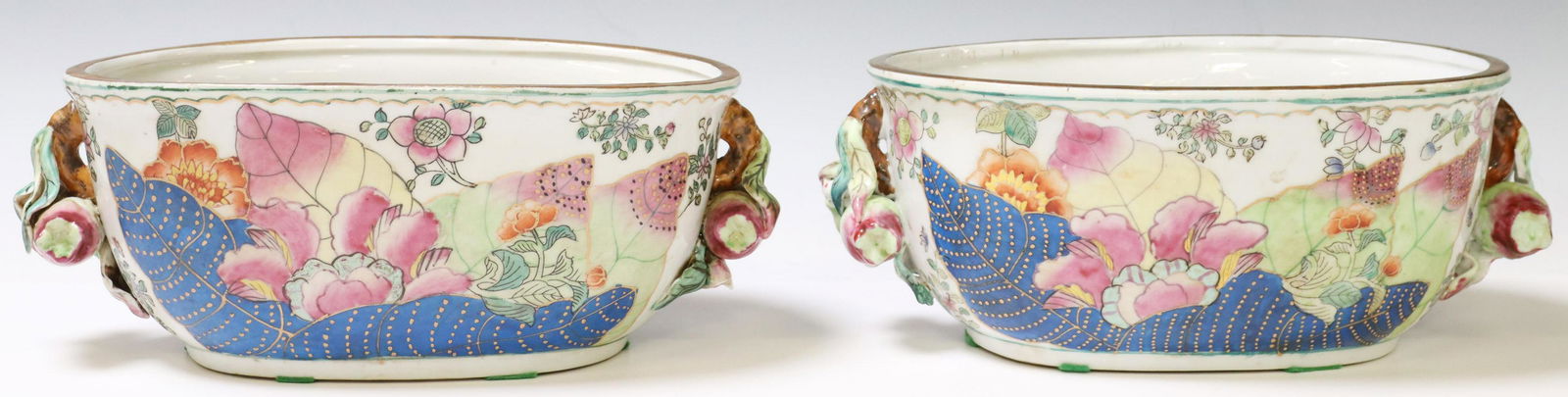 (2) CHINESE TOBACCO LEAF PORCELAIN CACHEPOTS (1 of 6)