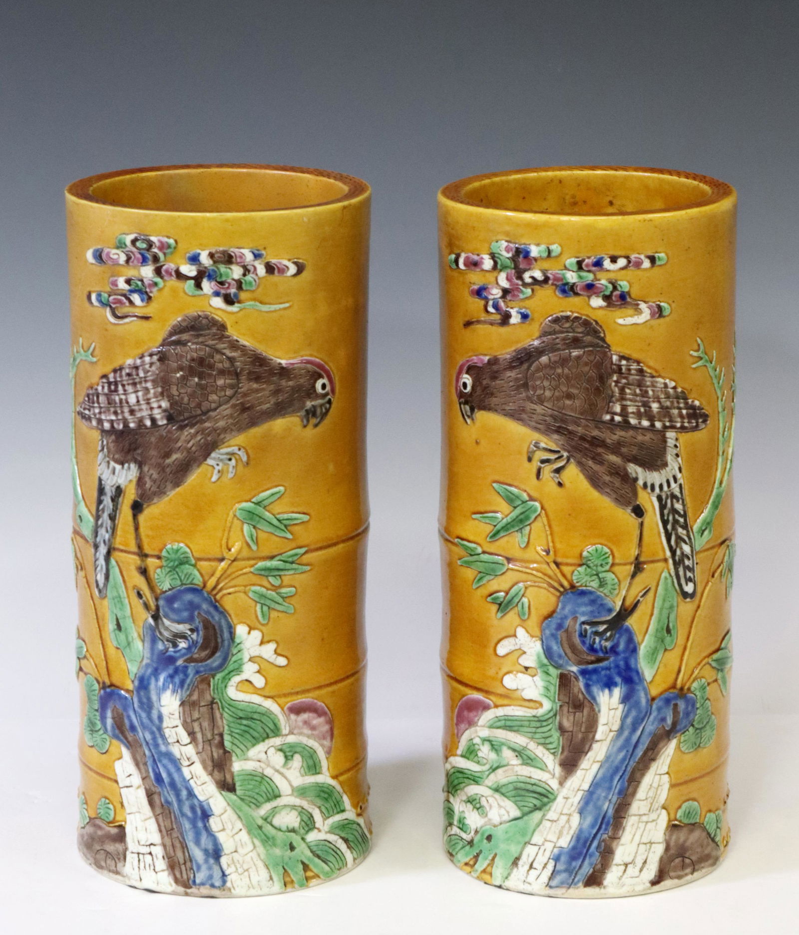 (2) CHINESE SANCAI GLAZED FAUX BAMBOO HAT STANDS (1 of 4)