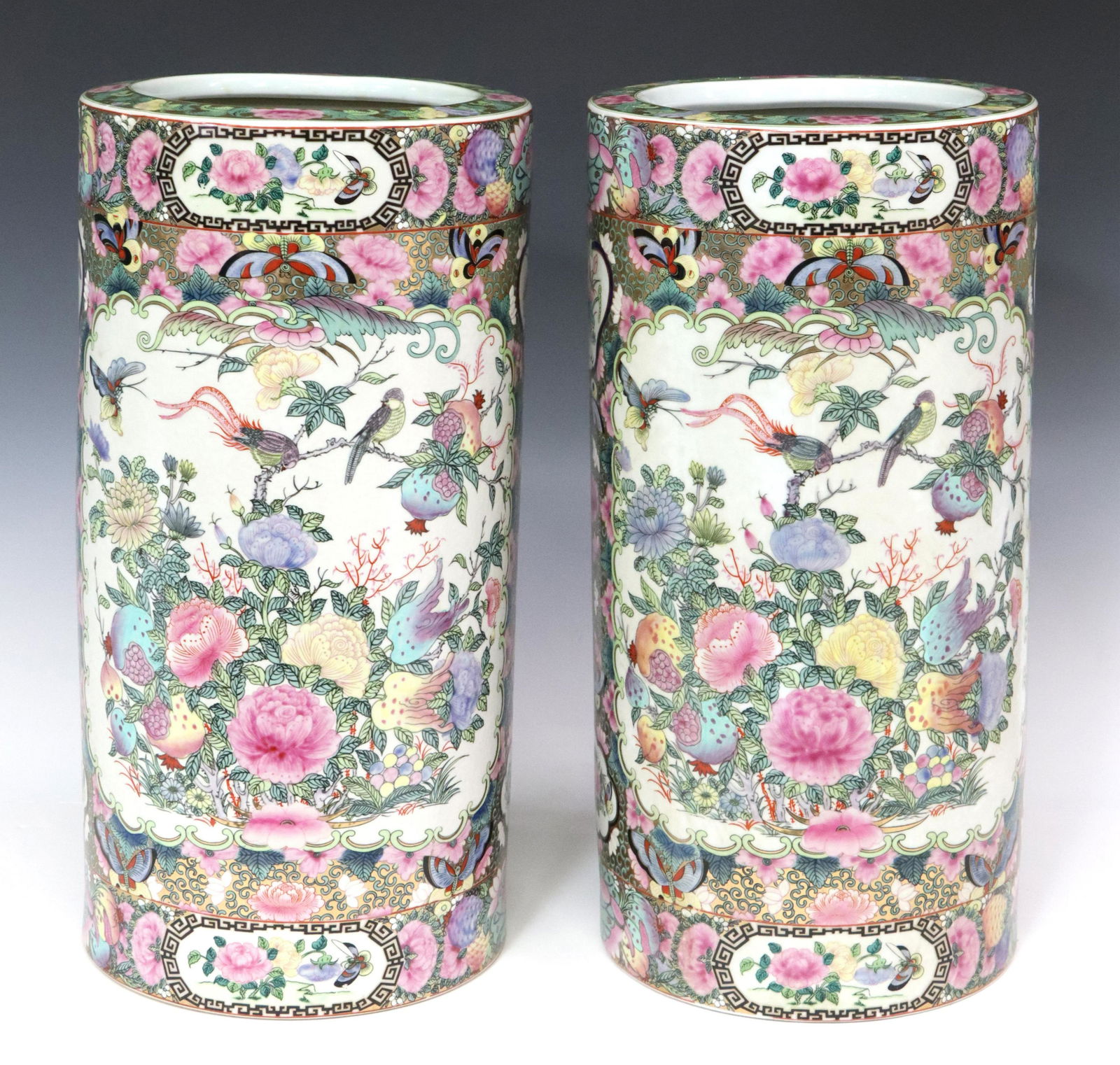 (2) CHINESE FAMILLE ROSE UMBRELLA STANDS, 18"H (1 of 5)