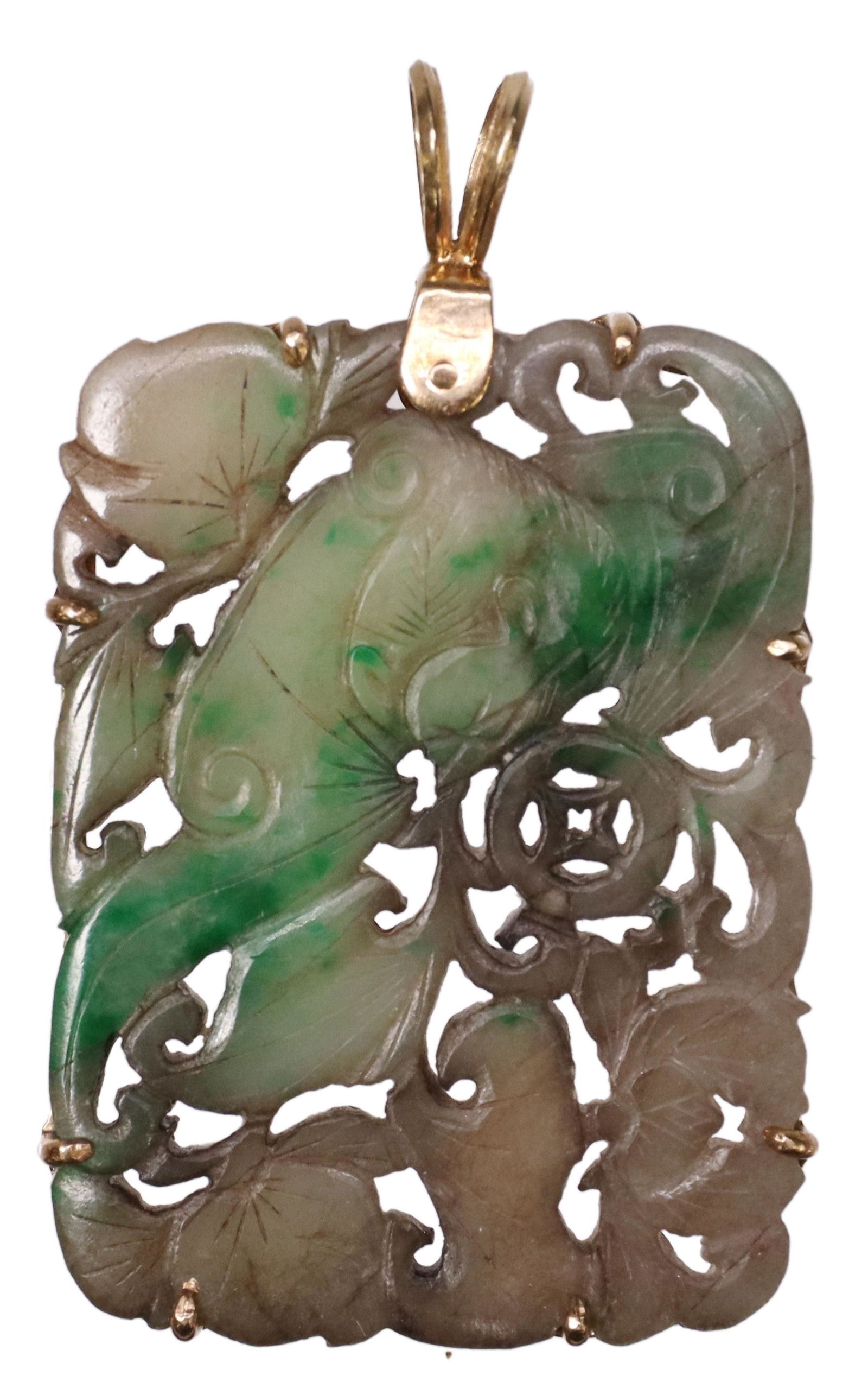 ESTATE CHINESE 14KT & CARVED JADE BAT PENDANT (1 of 2)