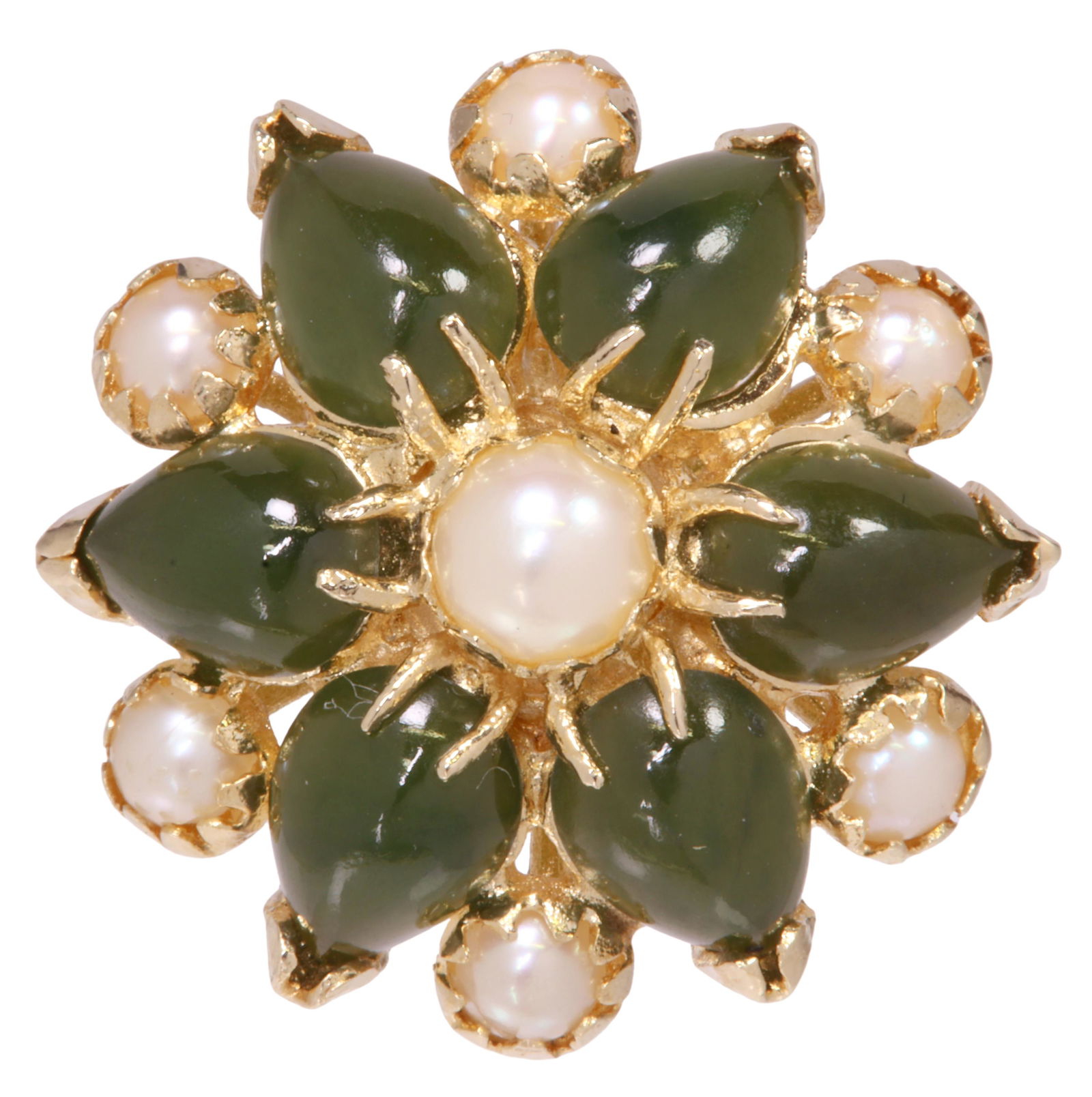 ESTATE 14KT GOLD GREEN HARDSTONE & PEARL RING (1 of 4)