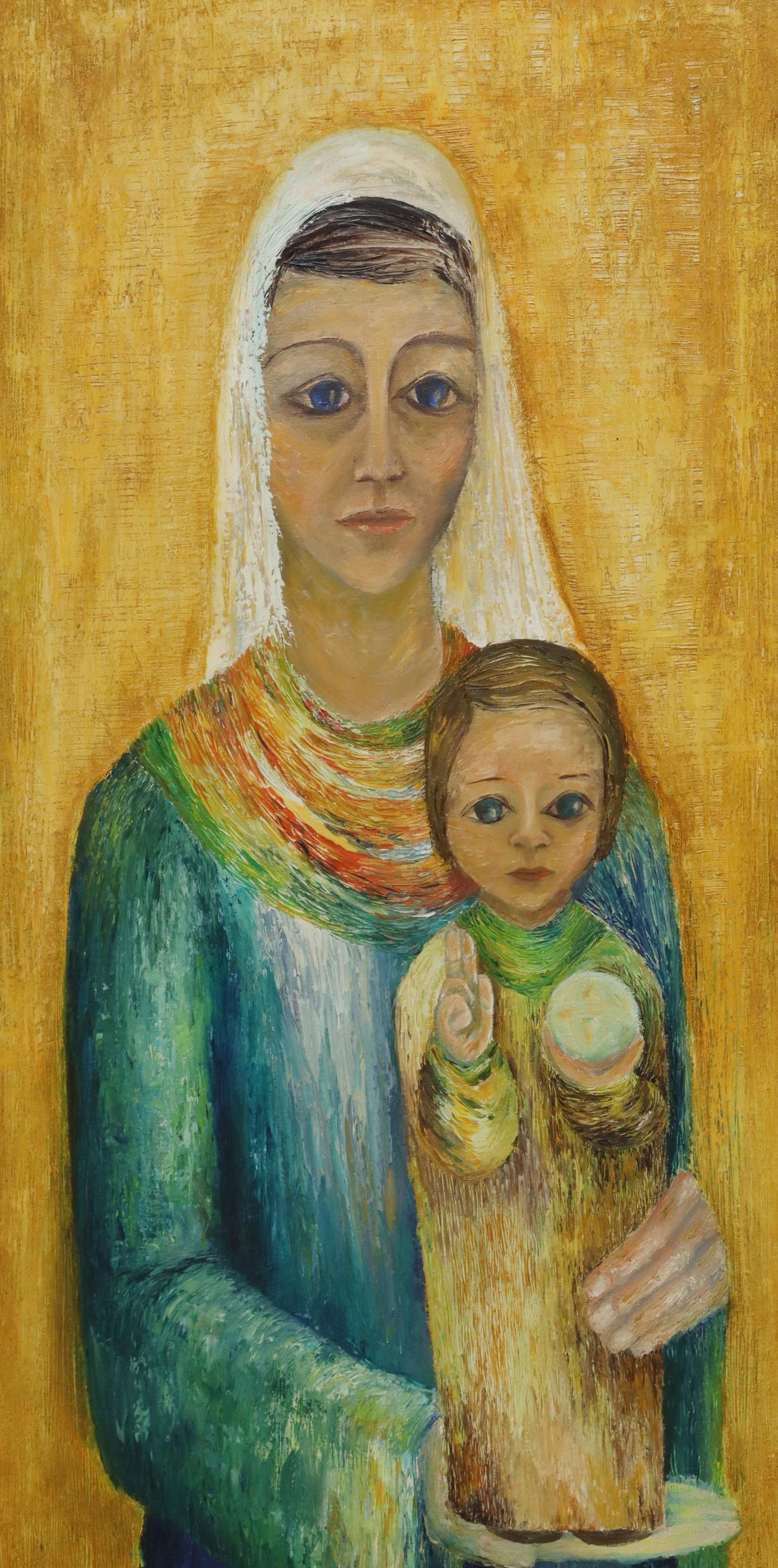 FRAMED RELIGIOUS 'MADONNA & CHILD' OIL PAINTING (1 of 4)