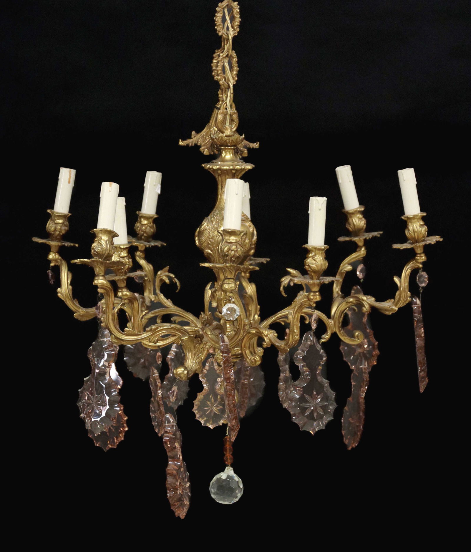 LOUIS XV STYLE BRONZE & CRYSTAL 9-LIGHT CHANDELIER (1 of 2)