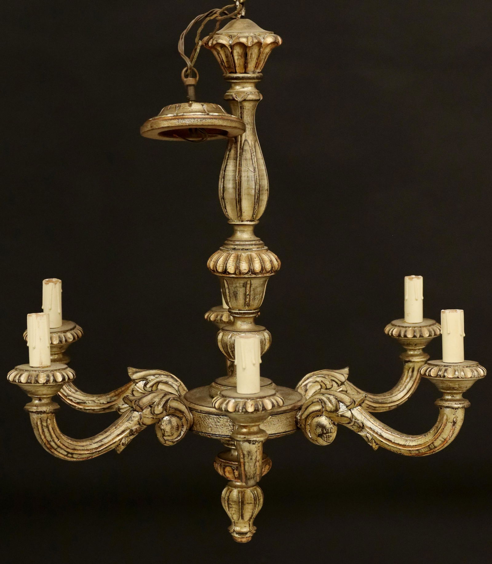 ITALIAN SILVER GILT WOOD SIX-LIGHT CHANDELIER (1 of 2)
