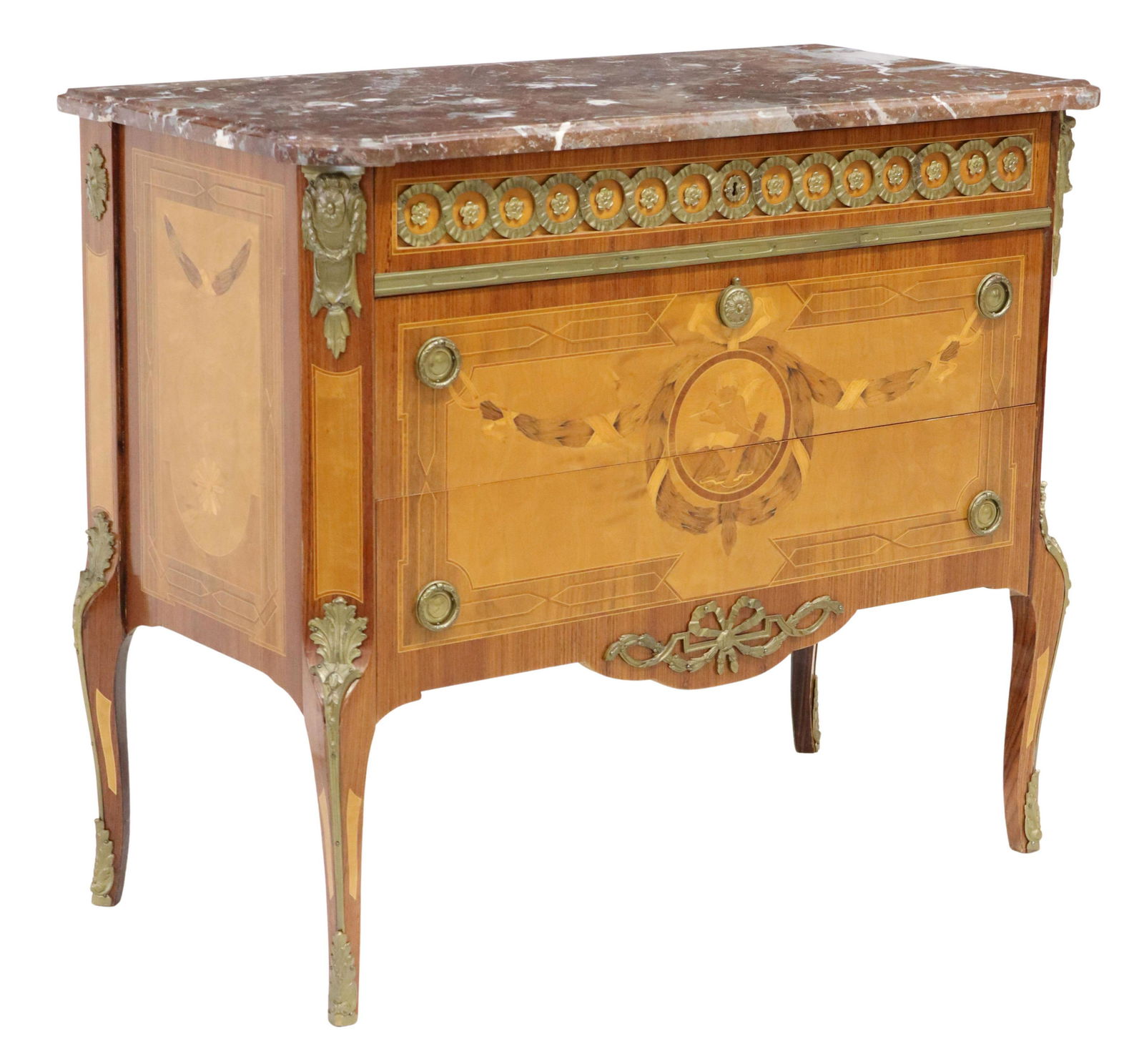 NEOCLASSICAL STYLE MARBLE-TOP PARQUETRY COMMODE (1 of 6)