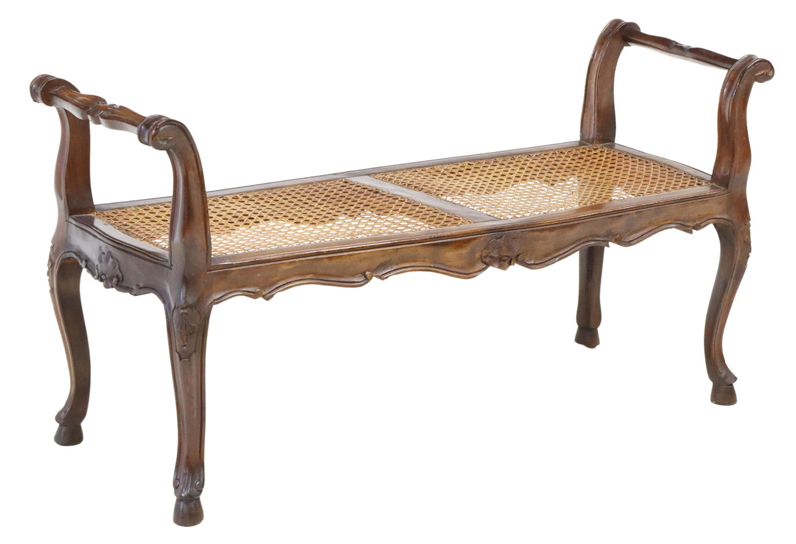 ITALIAN LOUIS XV STYLE CANED WALNUT BENCH (1 of 4)