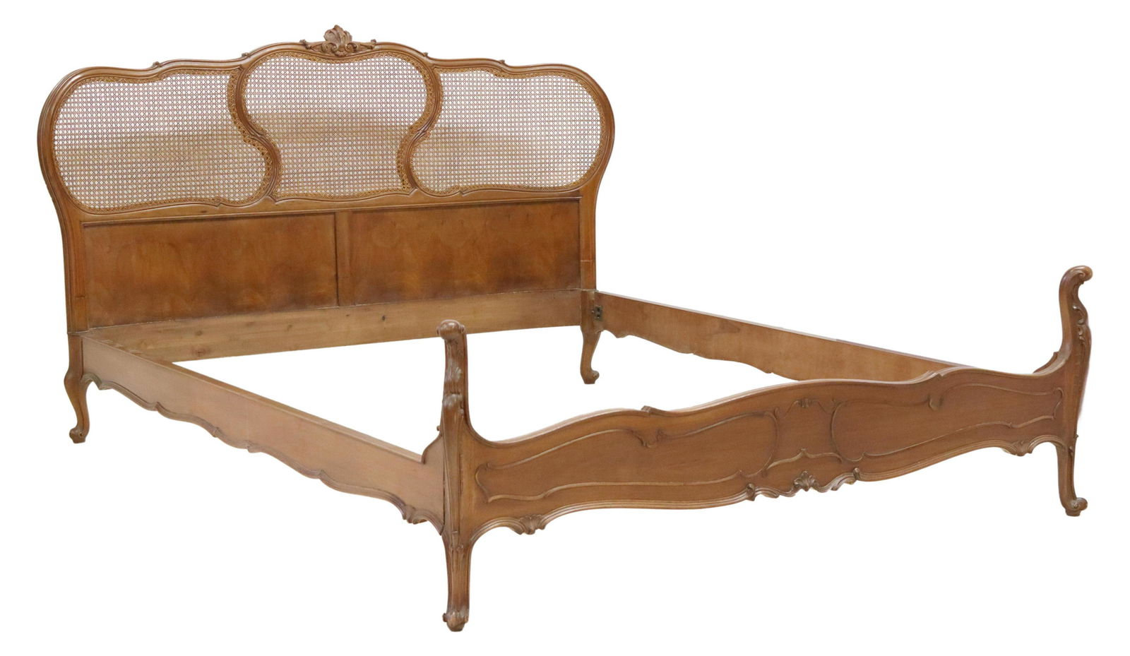 ITALIAN LOUIS XV STYLE CARVED & CANE PANELED BED (1 of 2)