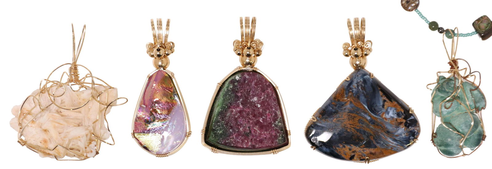 (5) ESTATE 14KT GOLD WIRE & METAL WRAPPED STONES (1 of 4)